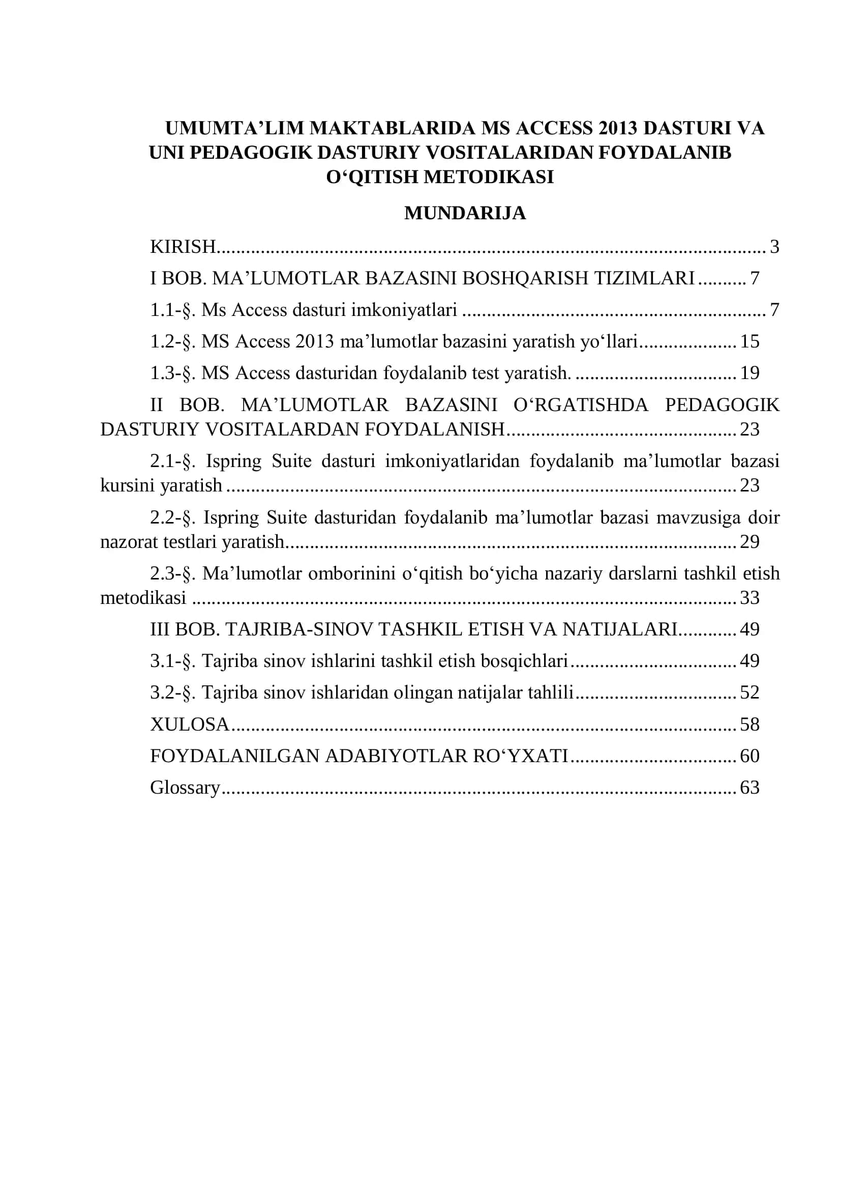 MS ACCESS 2013 DASTURI VA UNI PEDAGOGIK DASTURIY VOSITALARIDAN FOYDALANIB O‘QITISH METODIKASI 2