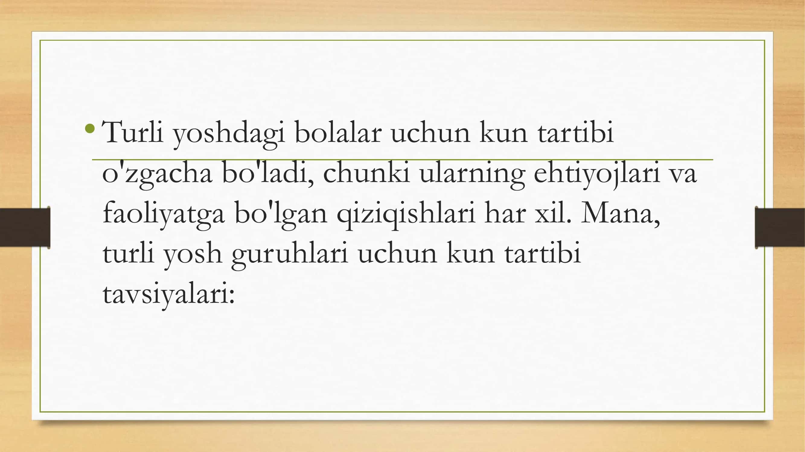 Kun tartibi bolalar uchun 2