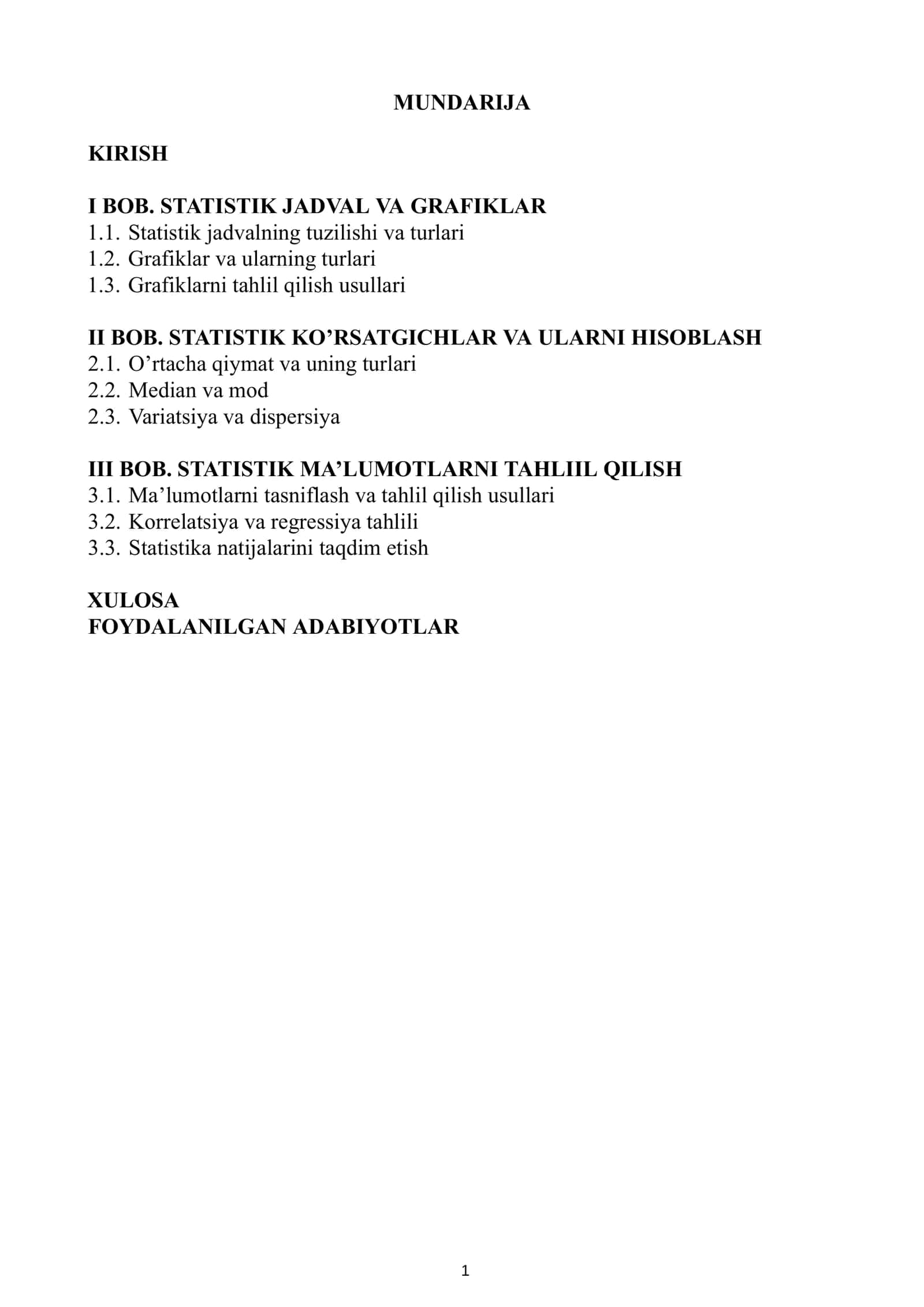 Statistik jadval va grafiklar. Statistik koʻrsatgichlar 2
