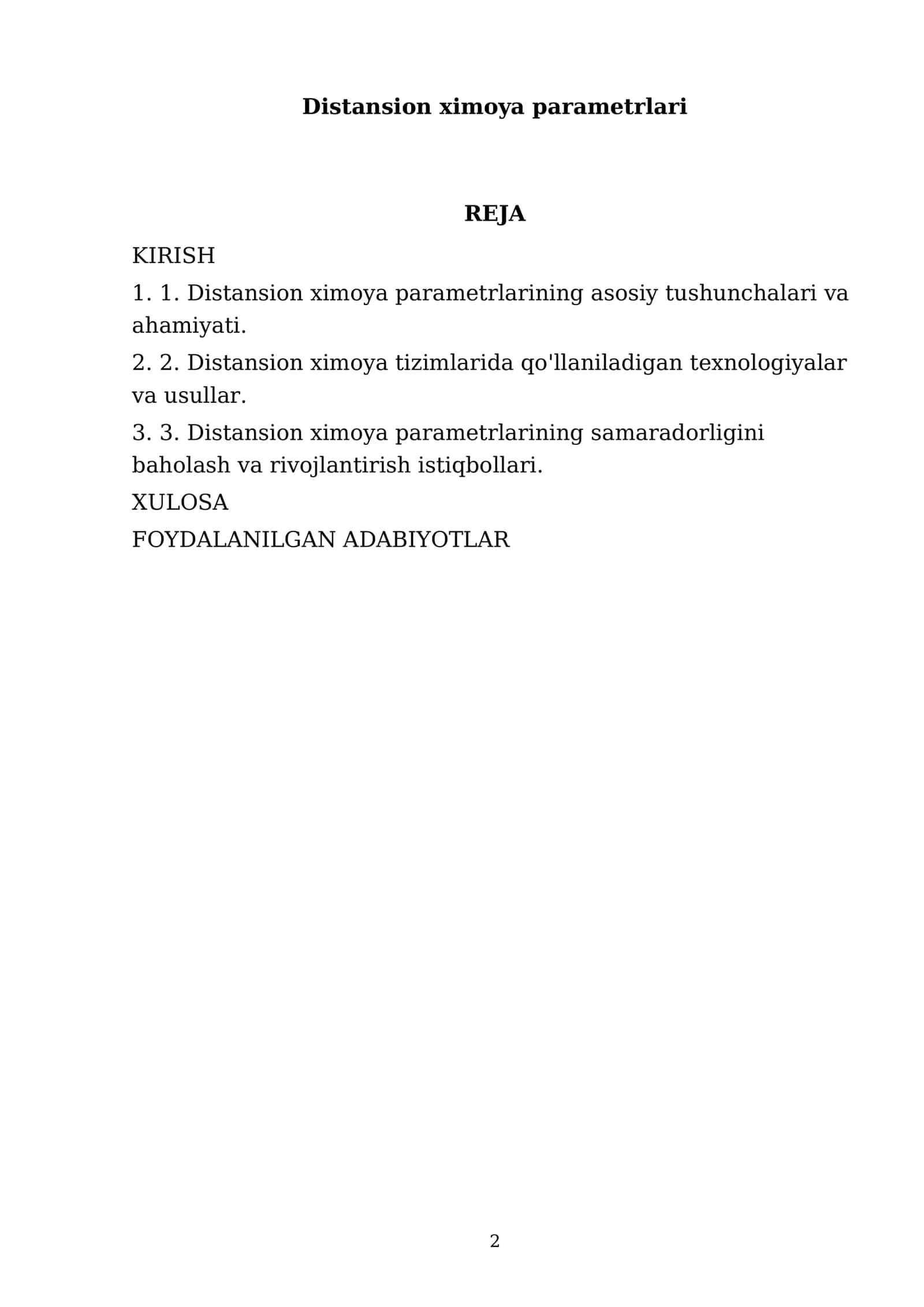 Distansion ximoya parametrlari 2