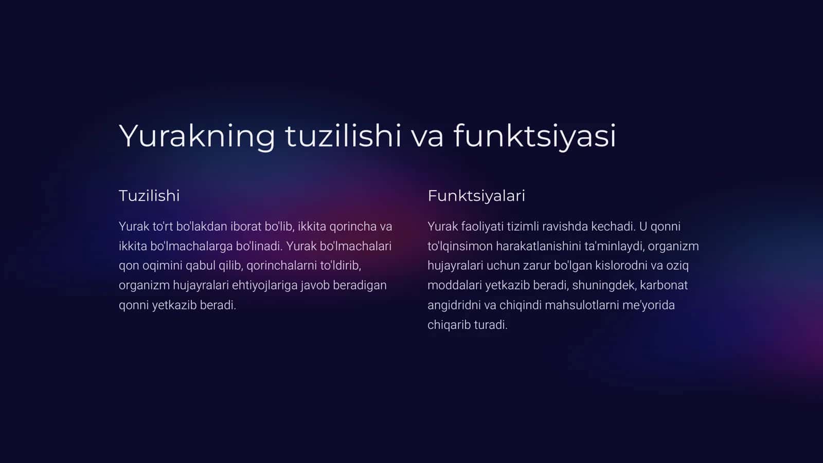 Yurak qon tomir  fiziologiyasi va uning  yoshga oid xususiyatlari 2