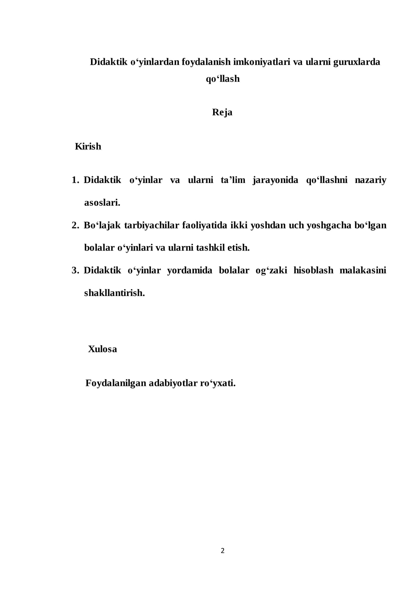 Didaktik o‘yinlardan foydalanish imkoniyatlari va ularni guruxlarda qo‘llash 2