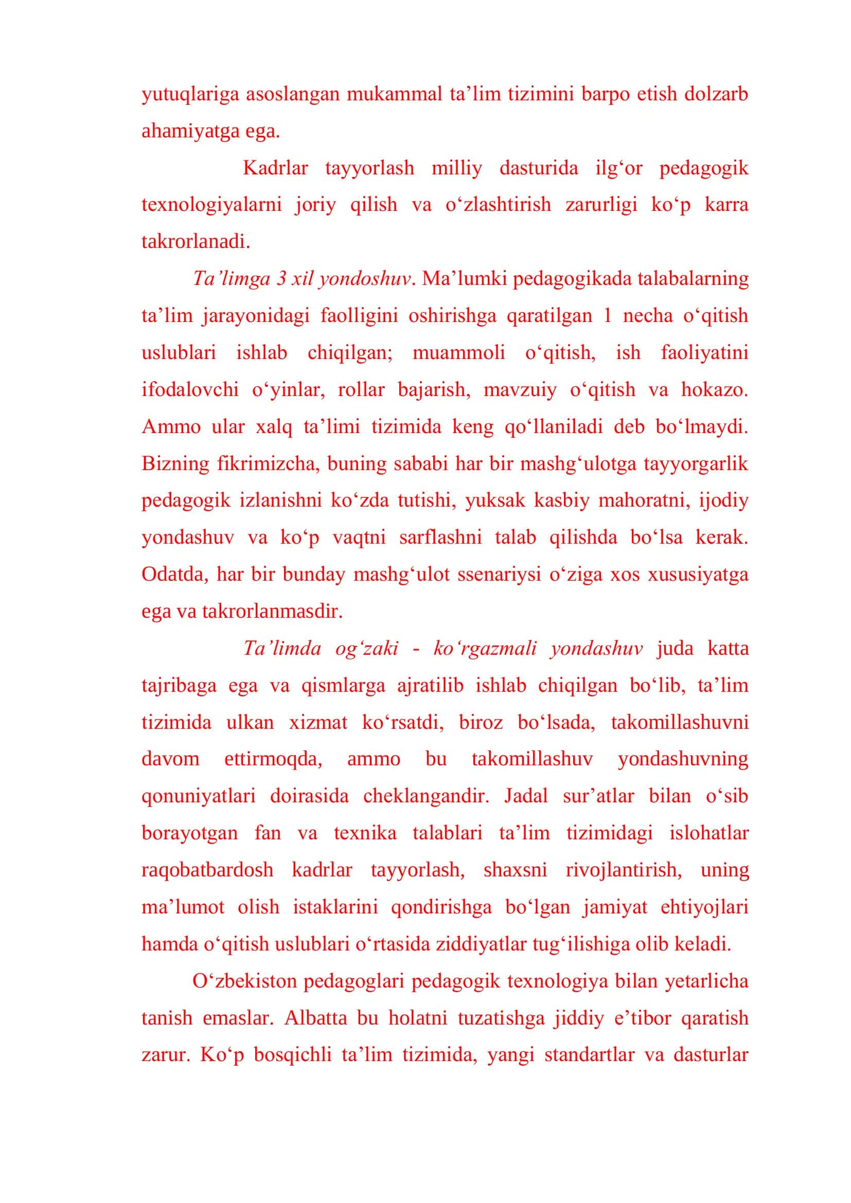 KASBIY PEDAGOGIK FAOLIYATDA O`QITISH TEXNOLOGIYALARI 2