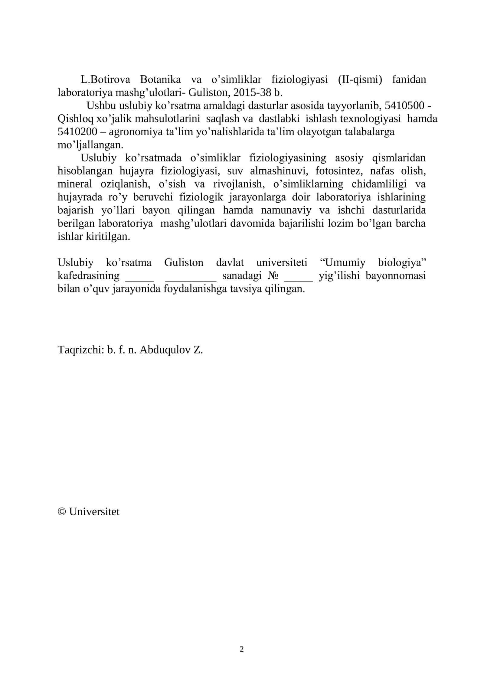 Botanika va o’simliklar fiziologiyasi (II-qismi) 2