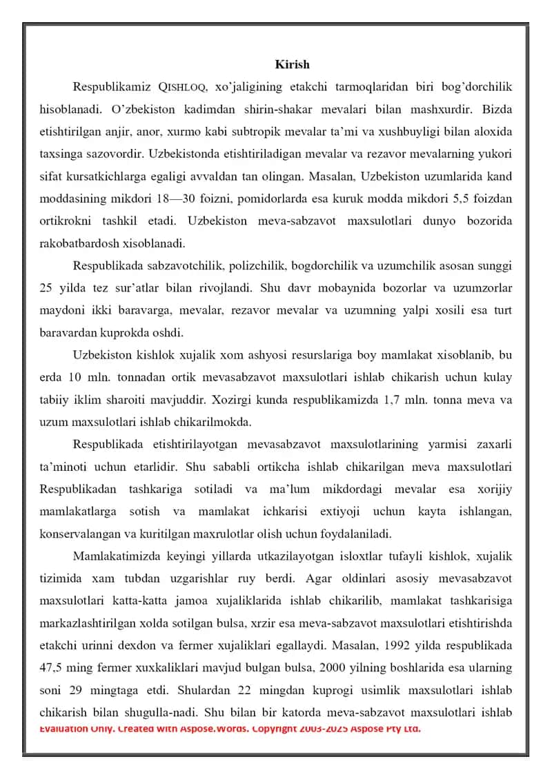 Meva mahsulotlarining turlari, tuzilishi va tovar ishlov berishdagi sifat ko’rsatkichlar 2