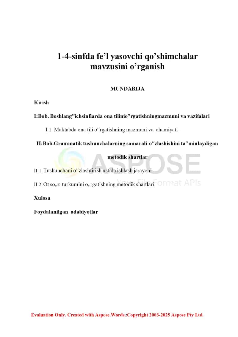 Boshlang‘ich sinflarda ona tilini o‘rgatish kurs ishi 2