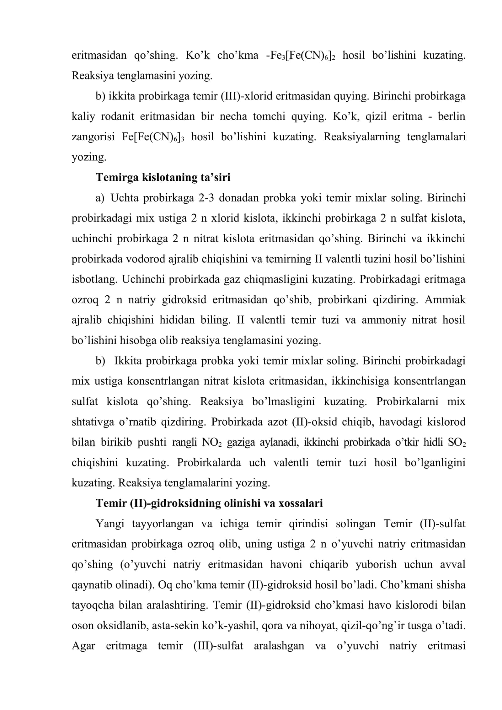 Temir va uning birikmalari. Analitik kimyo fani va uning metodlari. Analitik tarozi va unda tortish qoidalari 2