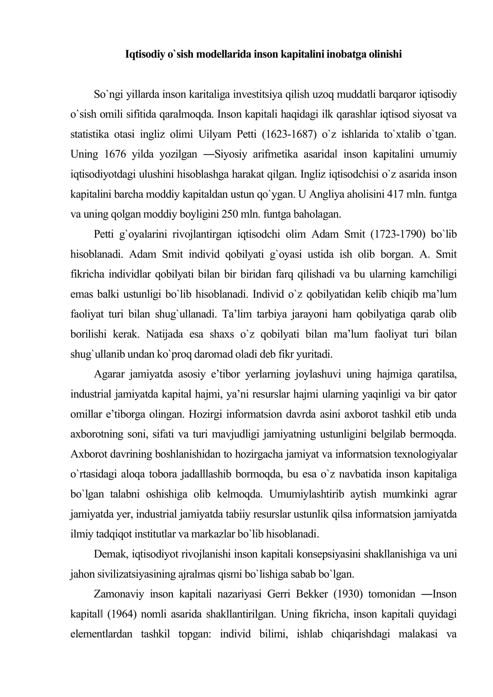Iqtisodiy o`sishning yangicha nazariyasi 2