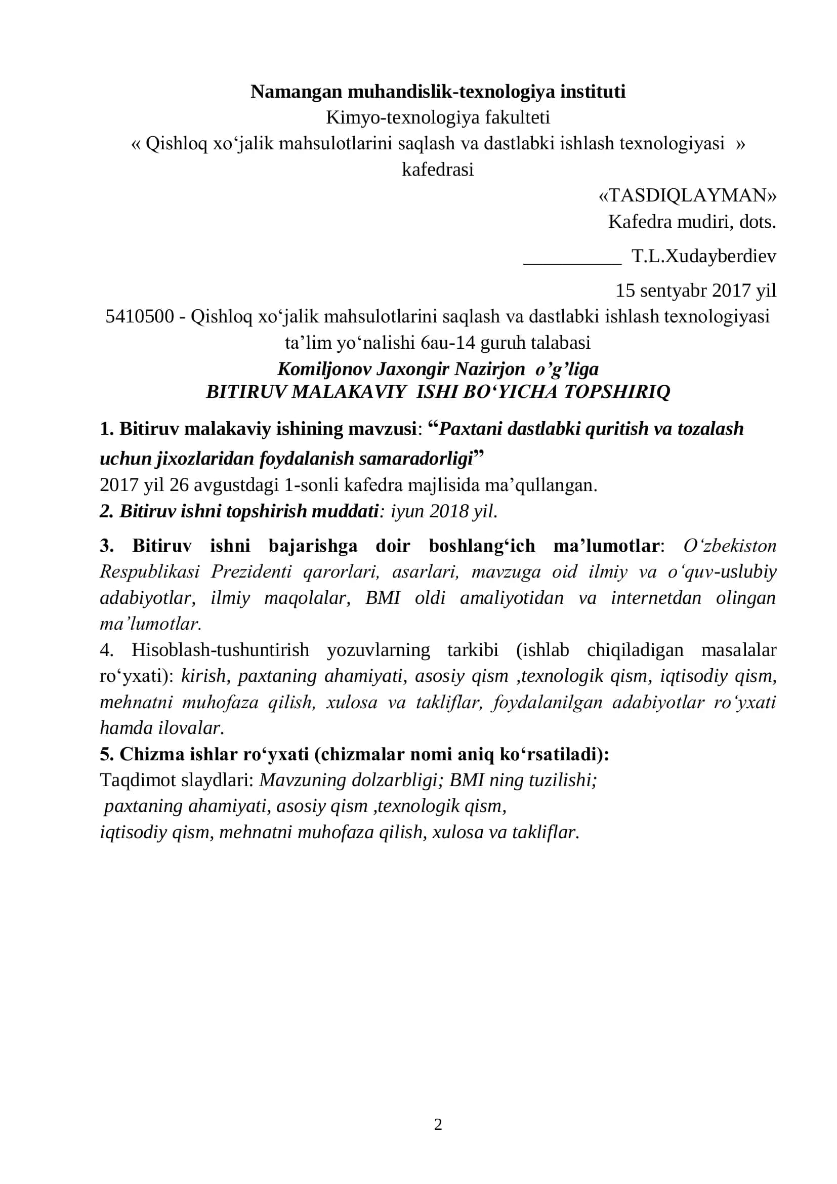 Qishloq xo'jalik mahsulotlarini saqlash va dastlabki ishlash texnologiyasi 2