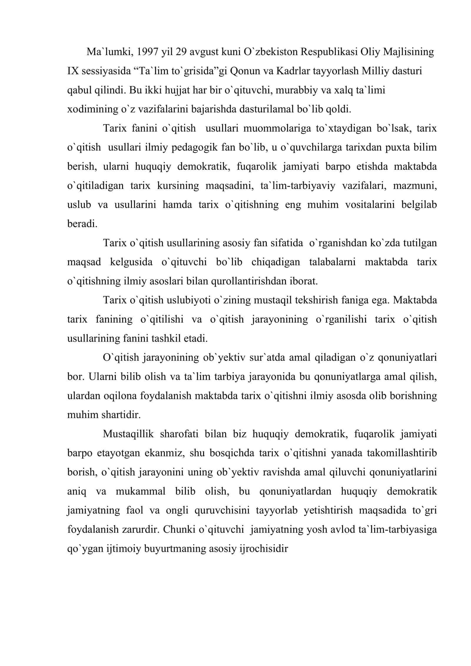 O`rta umumiy ta`lim maktablarida Jahon tarixi fanini o`qitilishi va uning ta`lim–tarbiyaviy vazifasi 2