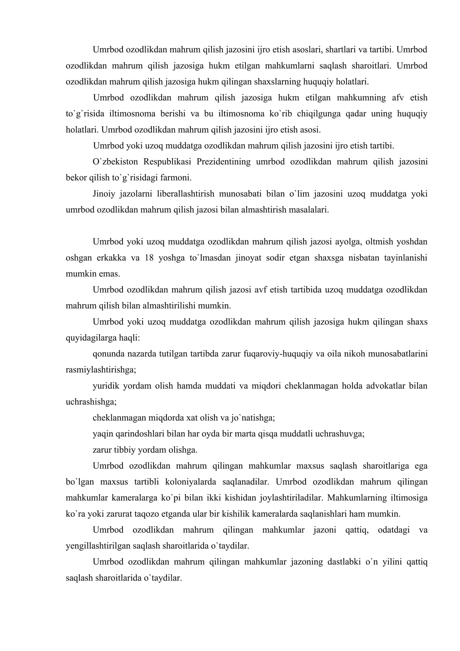 Umrbod ozodlikdan mahrum qilish jazosini ijro etish tartibi 2