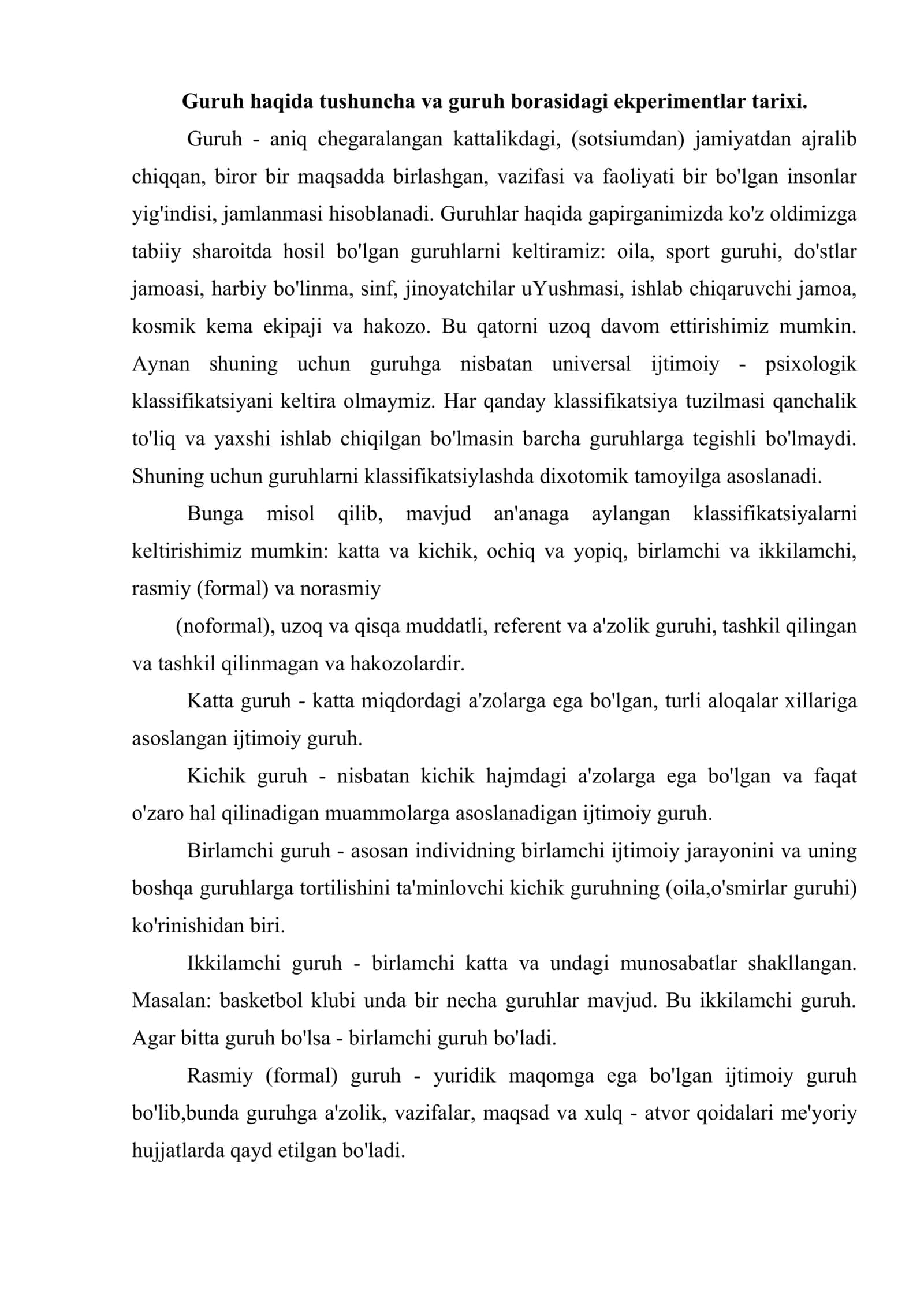 Guruh va guruhlar aro eksperiment 2