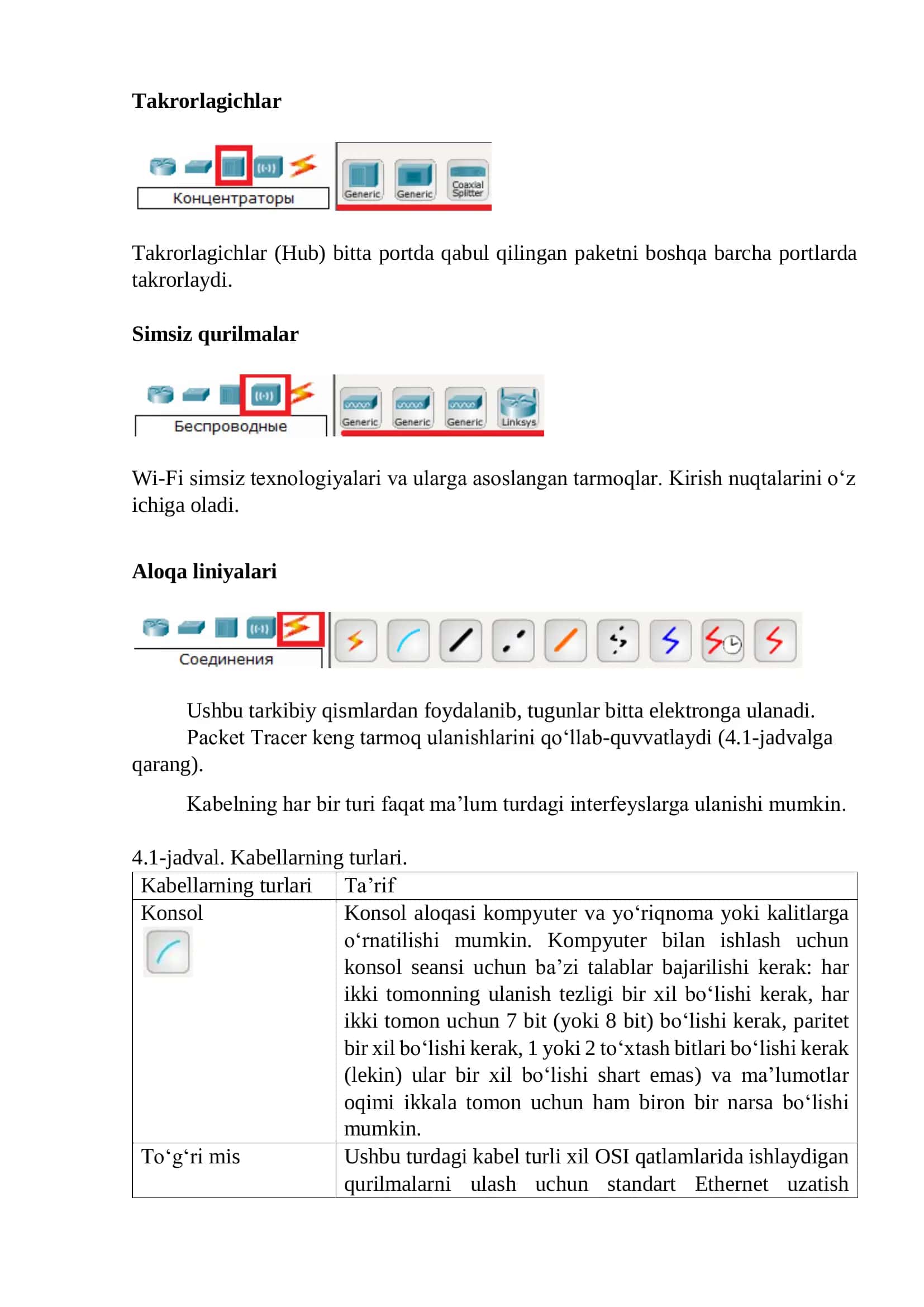 CISCO PACKET TRACER DASTURI YORDAMIDA TARMOQ QURILMALARINI TANLASH VA ULASH 2