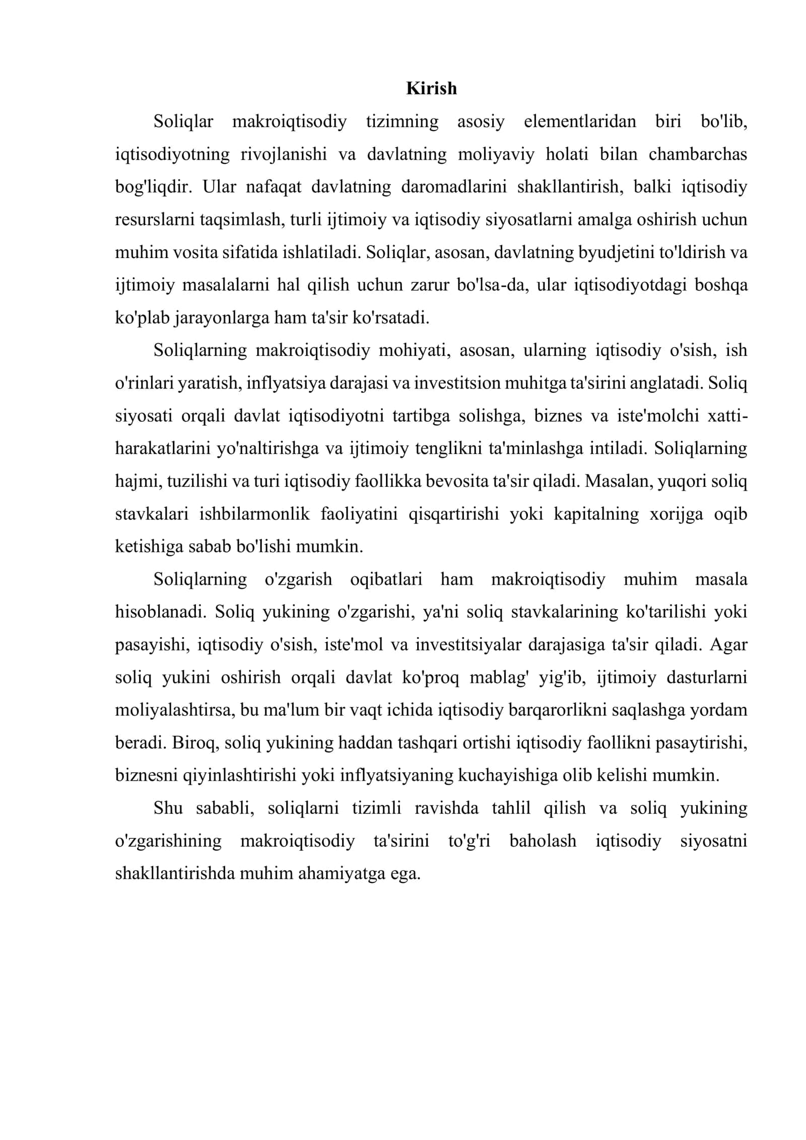 SOLIQLARNING MAKROIQTISODIY MOHIYATI VA SOLIQ YUKINING O‘ZGARISH OQIBATLARI 2
