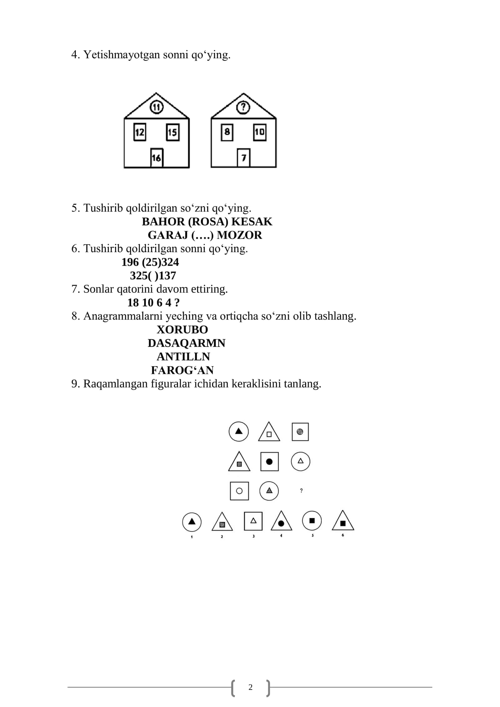 AQLIY QOBILIYATNING RIVOJLANGANLIK DARAJASINI ANIQLASH TESTI (G. Ayzenk bo‘yicha) 2