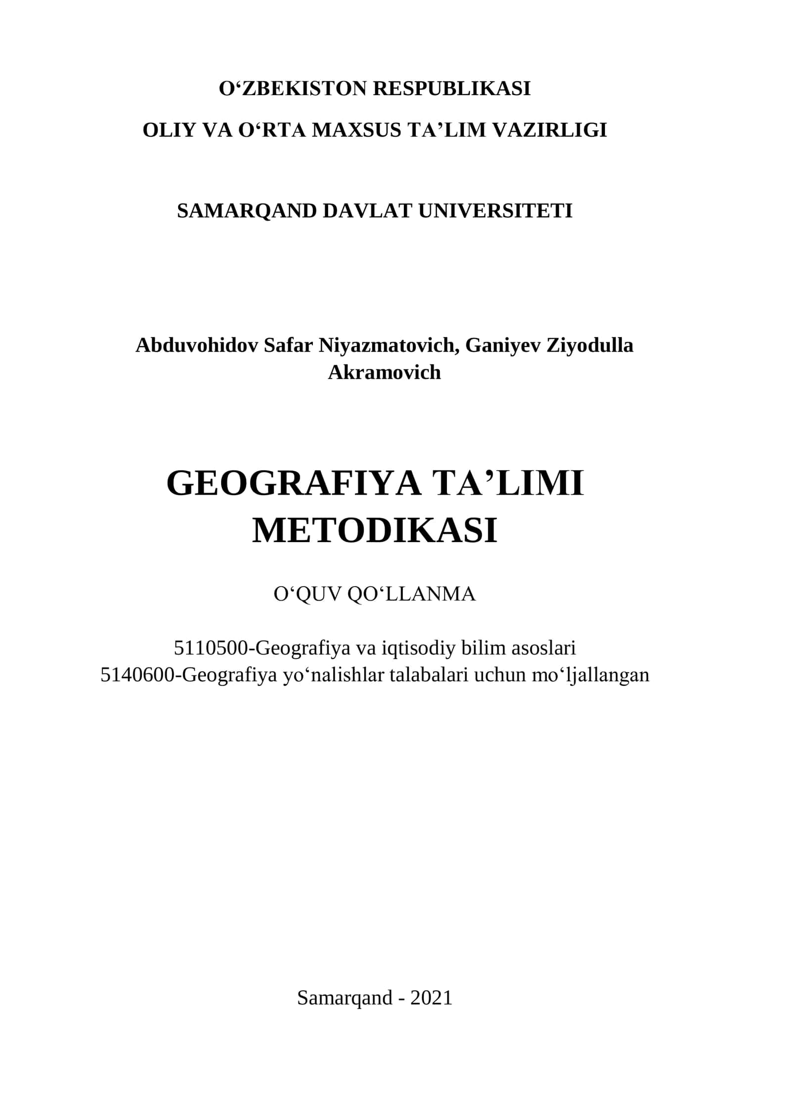 GEOGRAFIYA TA'LIMI METODIKASI 2