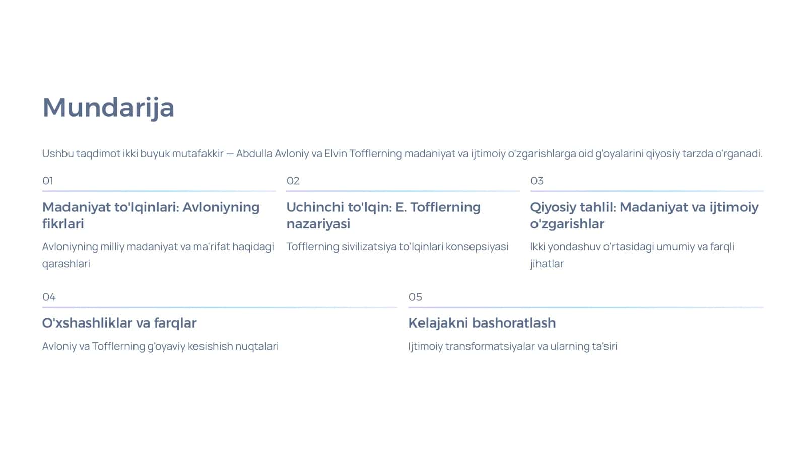 Madaniyat, ijtimoiy o'zgarishlar va kelajakni bashoratlash masalalari bo'yicha qiyosiy tahlil 2