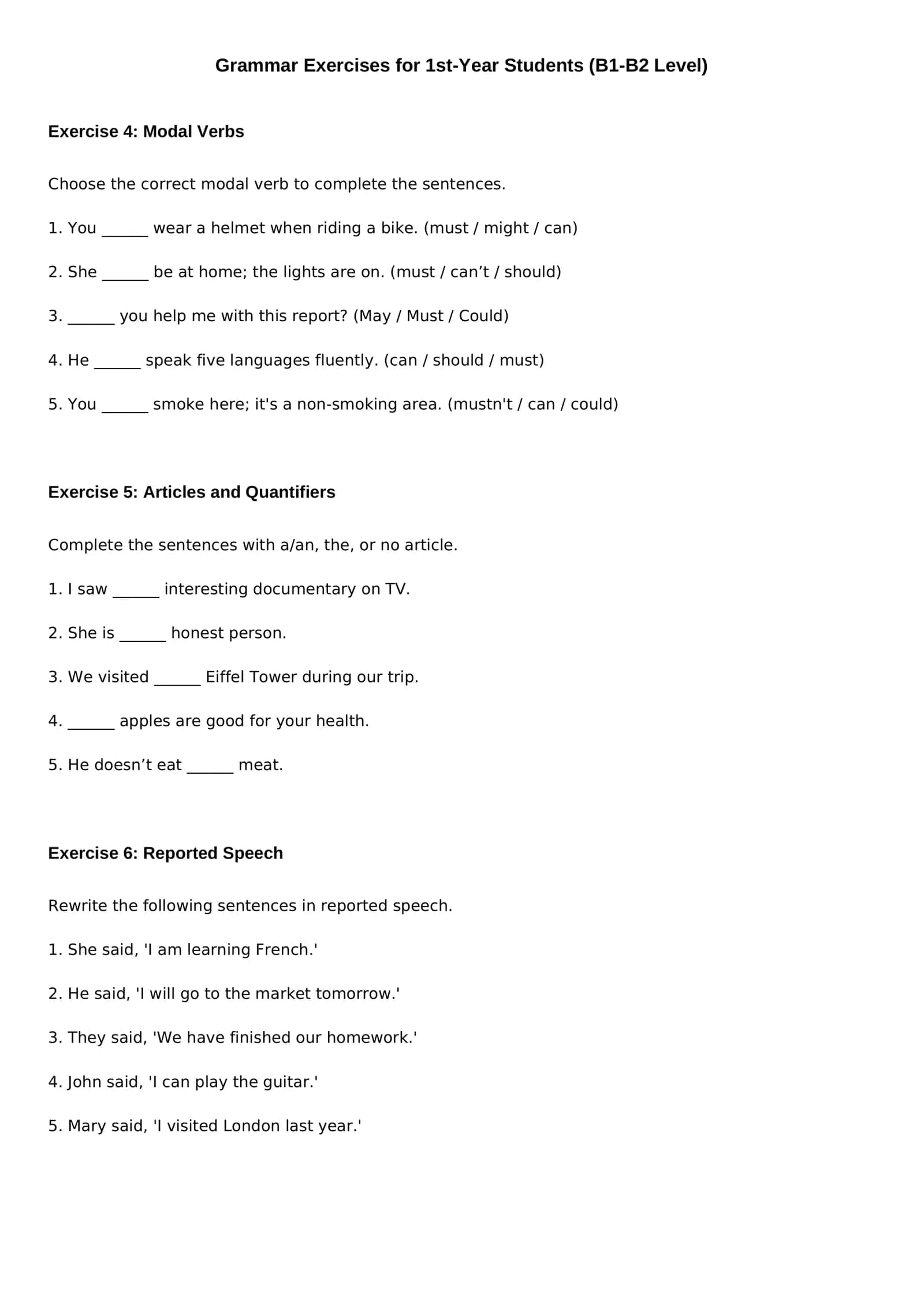 Grammar Exercises for 1st-Year Students (B1-B2 Level) 2