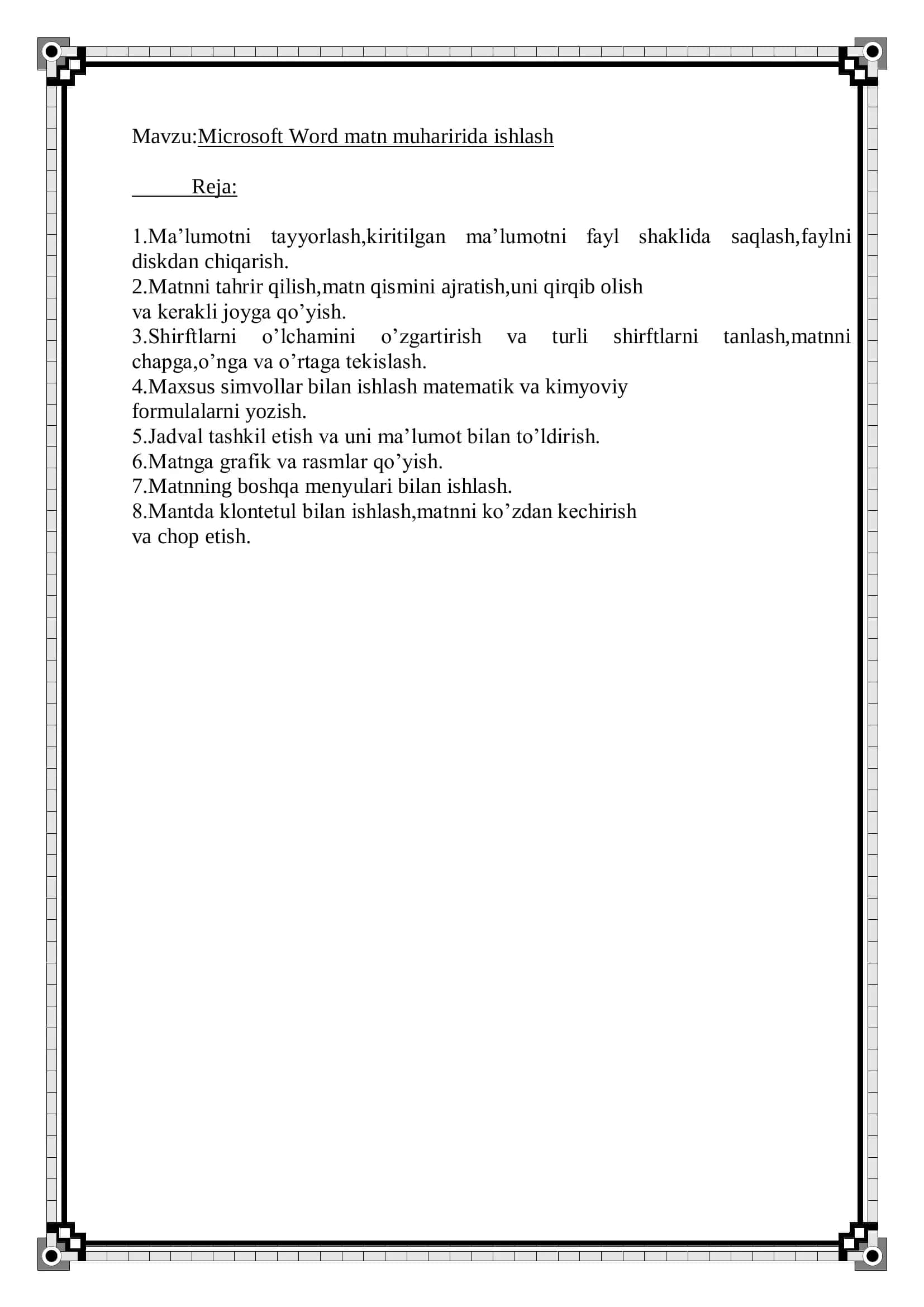 Microsoft Word matn muharirida ishlash 2