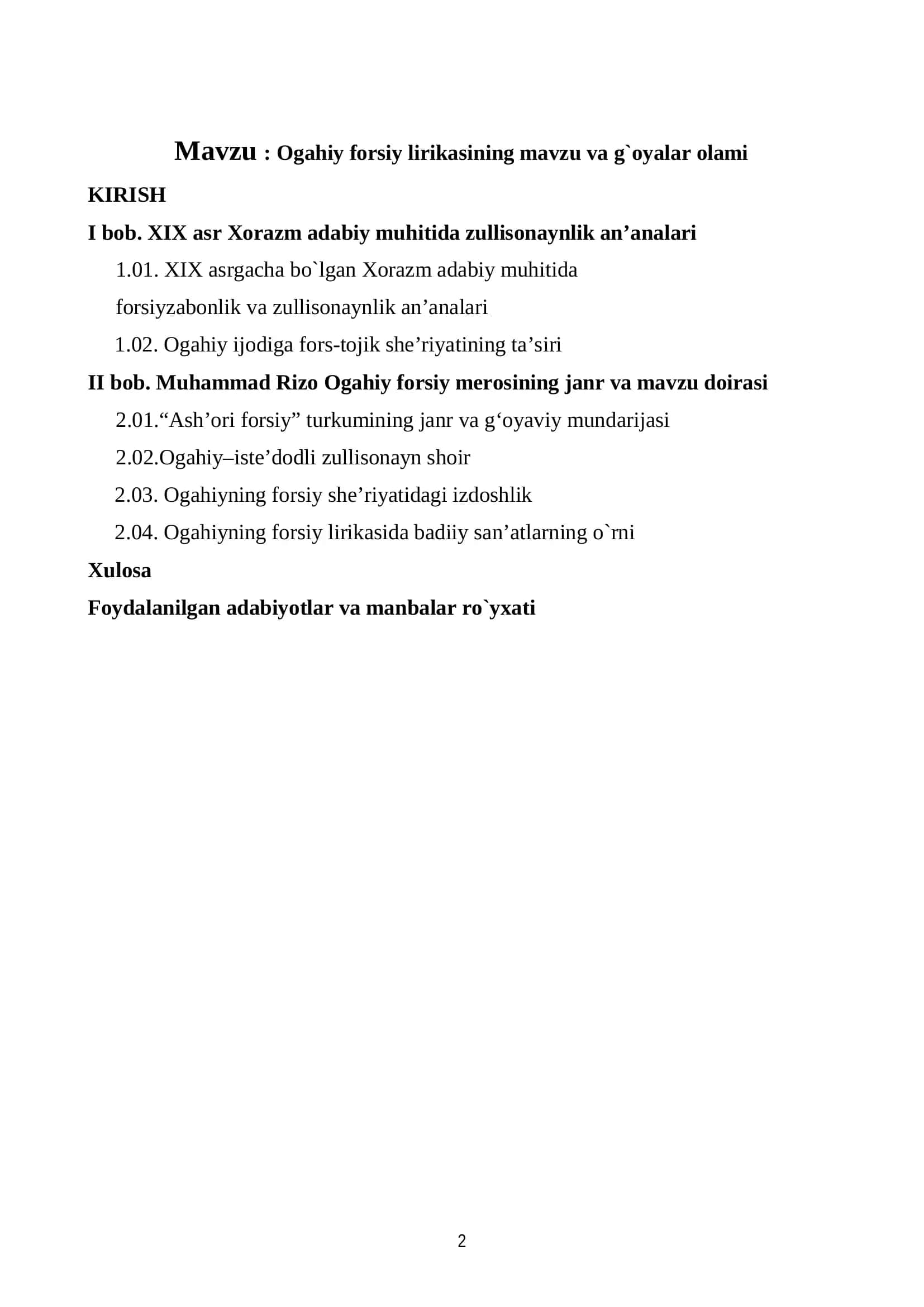 Ogahiy forsiy lirikasining mavzu va g`oyalar olami 2