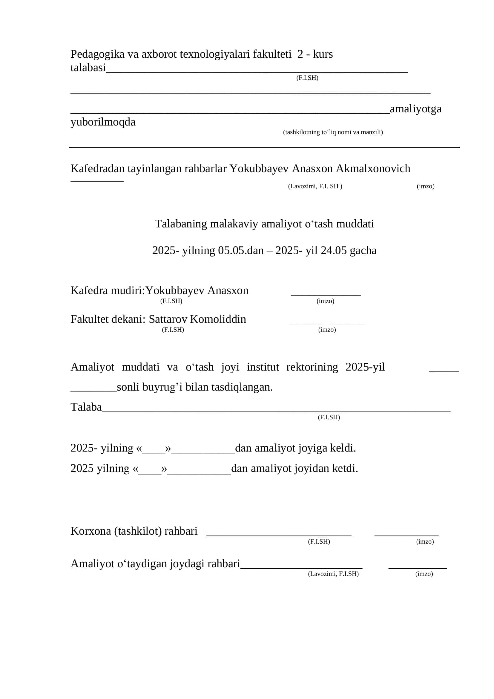 Pedagogika va axborot texnologiyalari fakulteti 2 - kurs talabasi 2