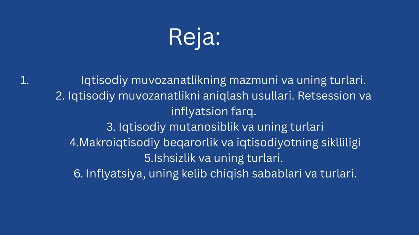 Milliy iqtisodiyotning muvozanati va makroiqtisodiy beqarorlik,ishsizlik va infliyatsiya 2