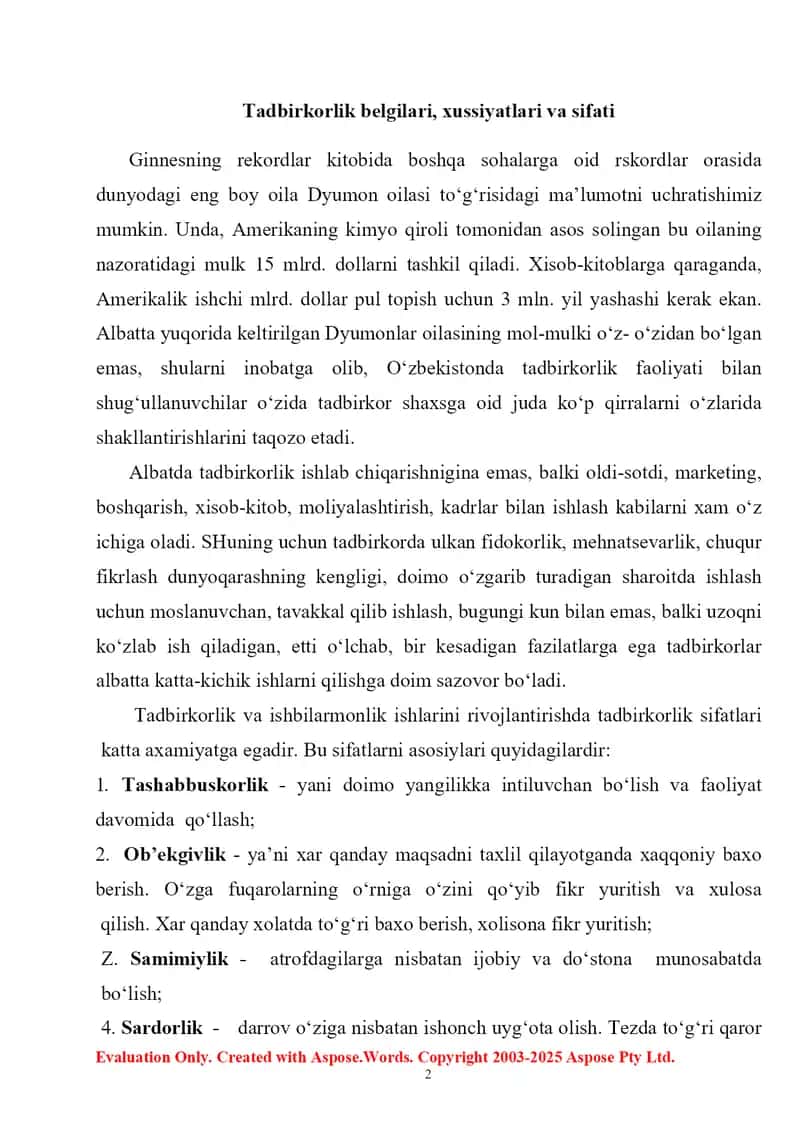 Tadbirkor ma`naviyatining bozor iqtisodiyotida tutgan o`rni 2