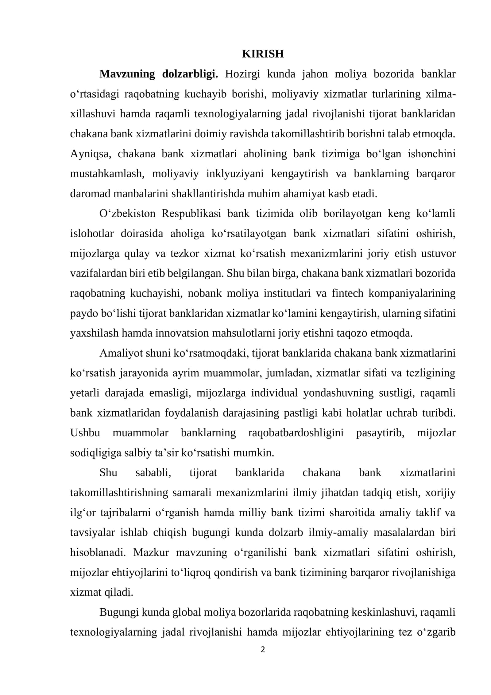 Tijorat banklarida chakana bank xizmatlarini takomillashtirish 2
