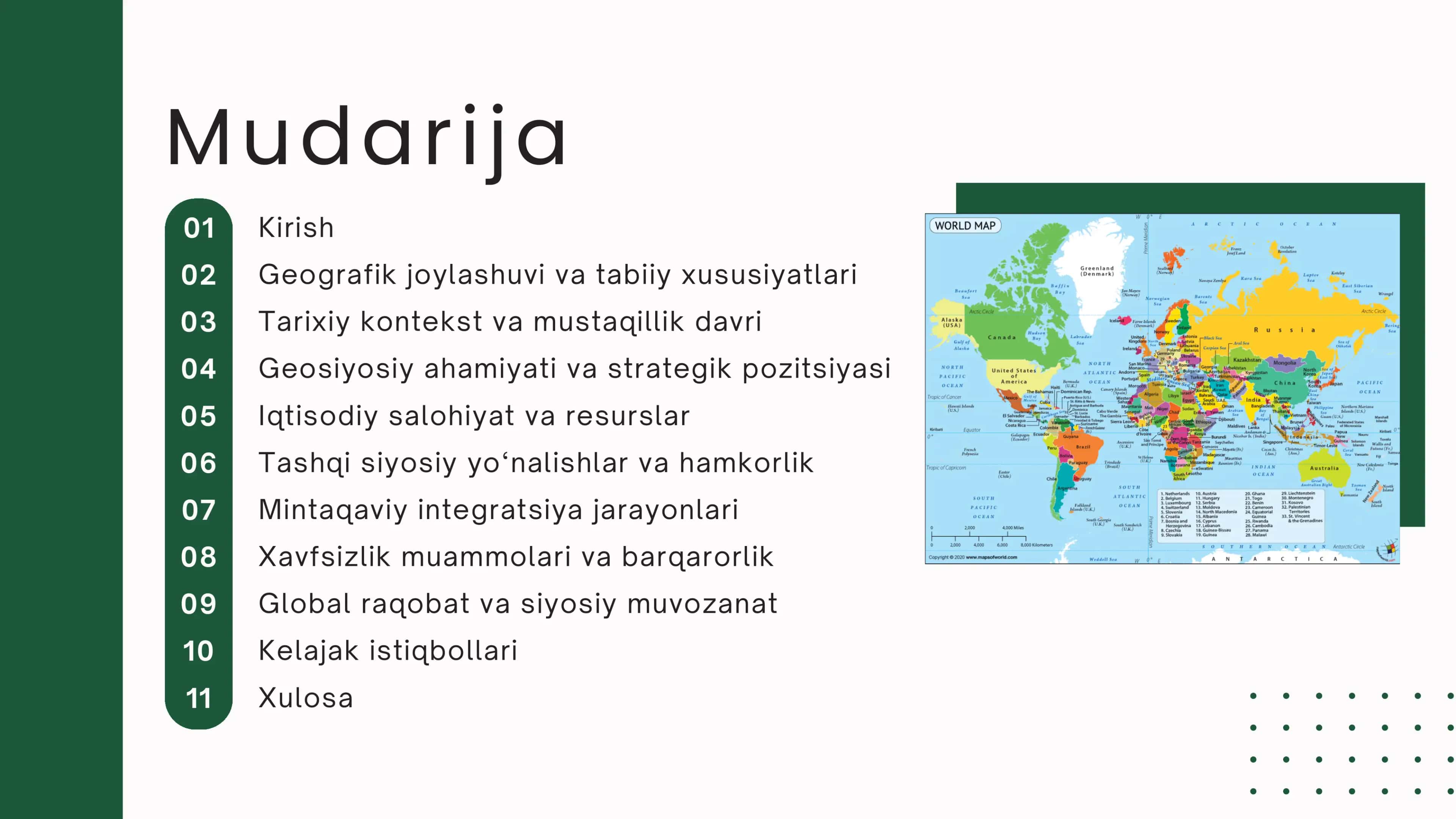 Markaziy Osiyo davlatlarining dunyo siyosiy xaritasida tutgan oʻrni 2