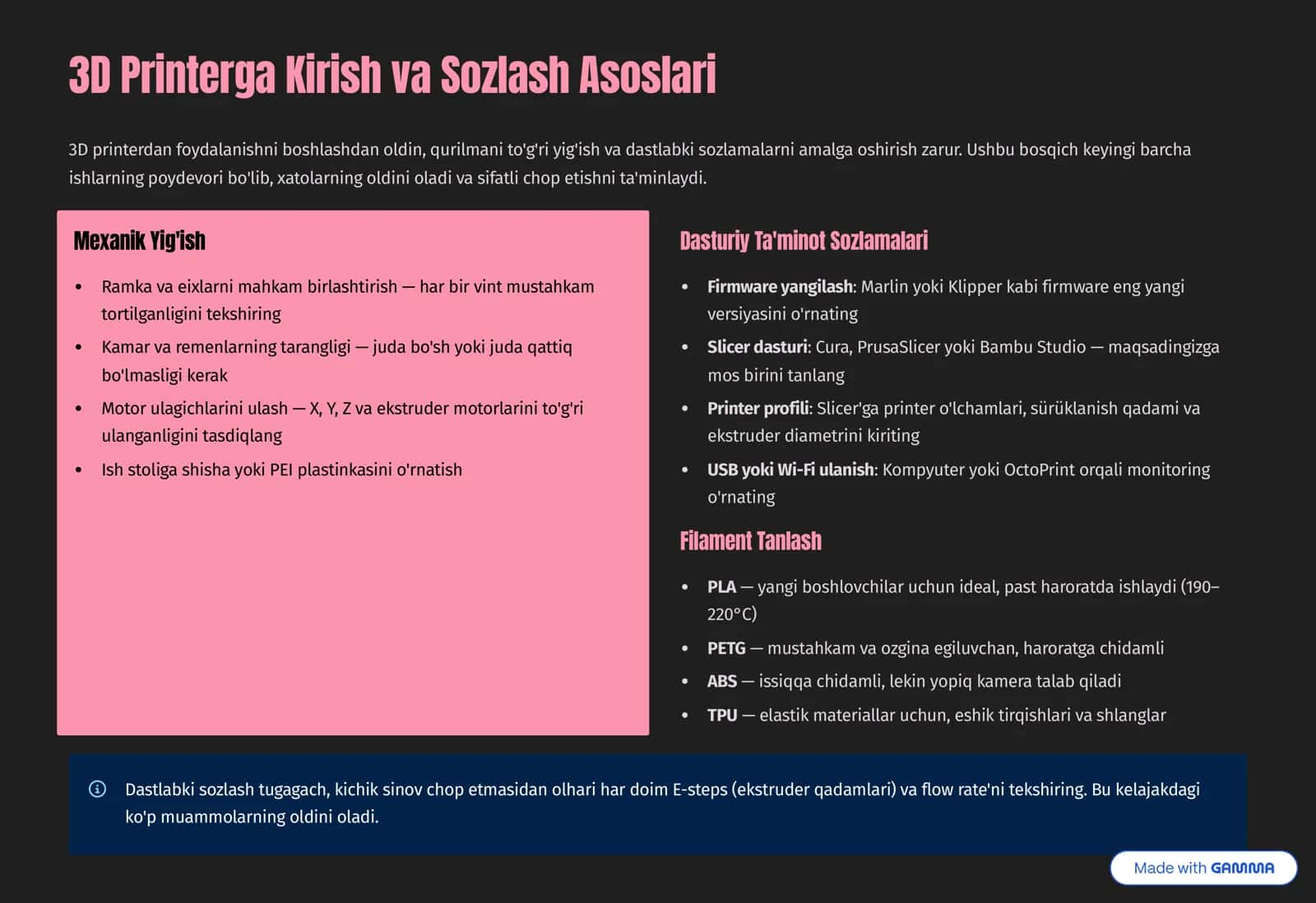 3D Printer Sozlash va Kalibrlash 2