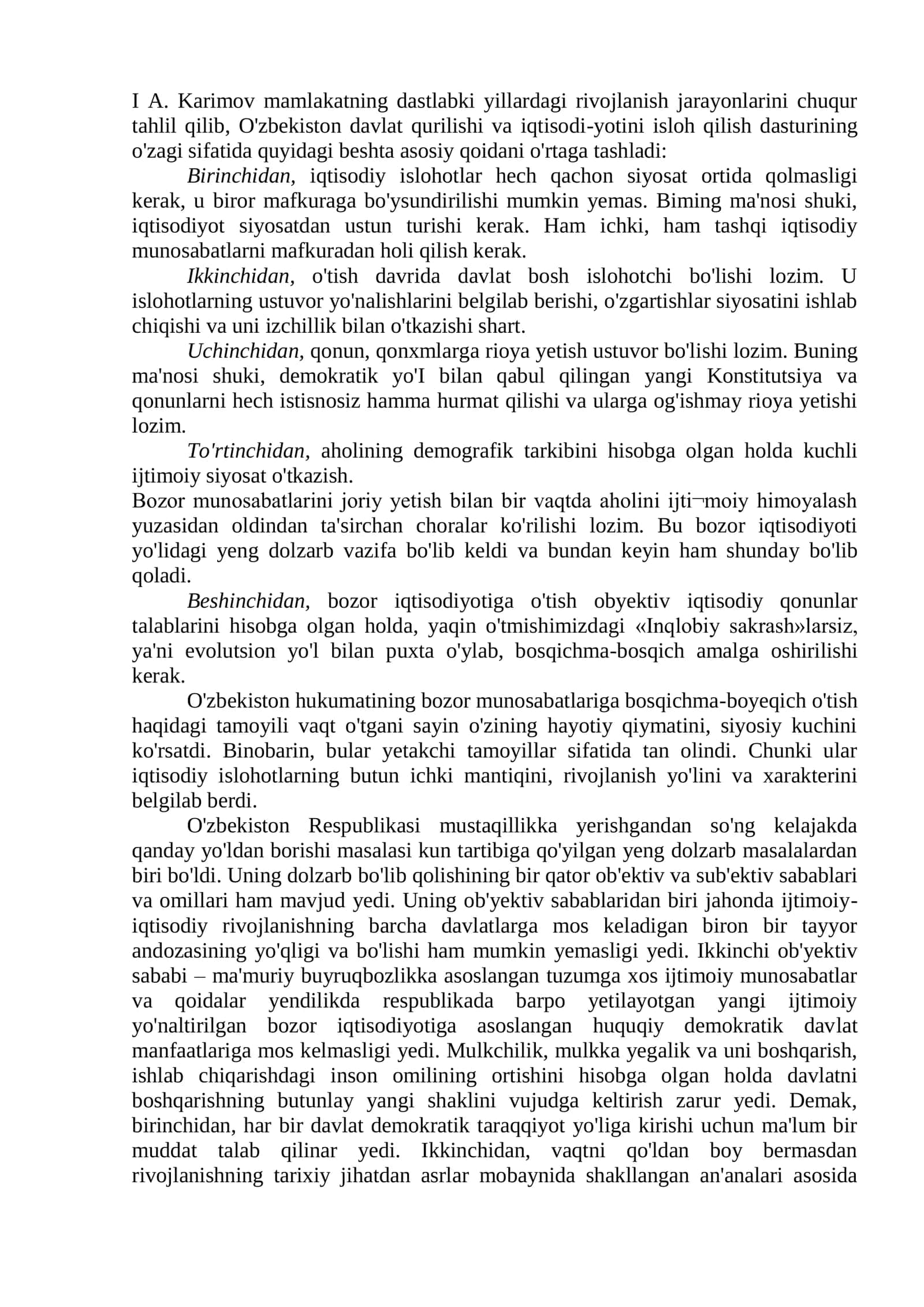 O'zbekiston tanlagan mustaqil rivojlanish yo'li va uning ahamiyati 2