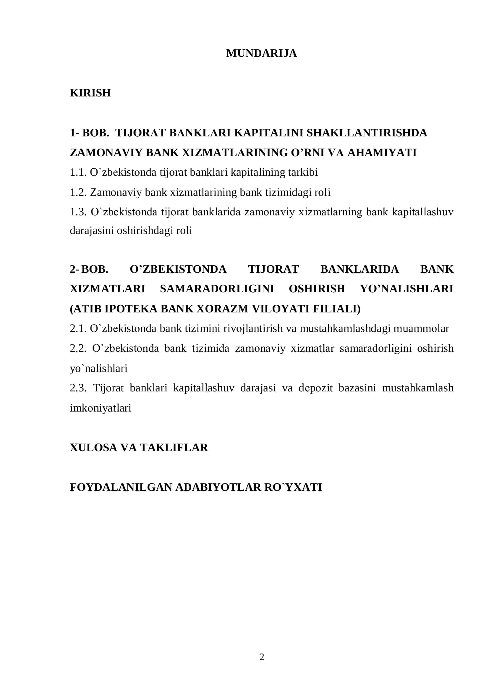 O`zbеkistоnda tijоrat banklari kapitalining tarkibi 2