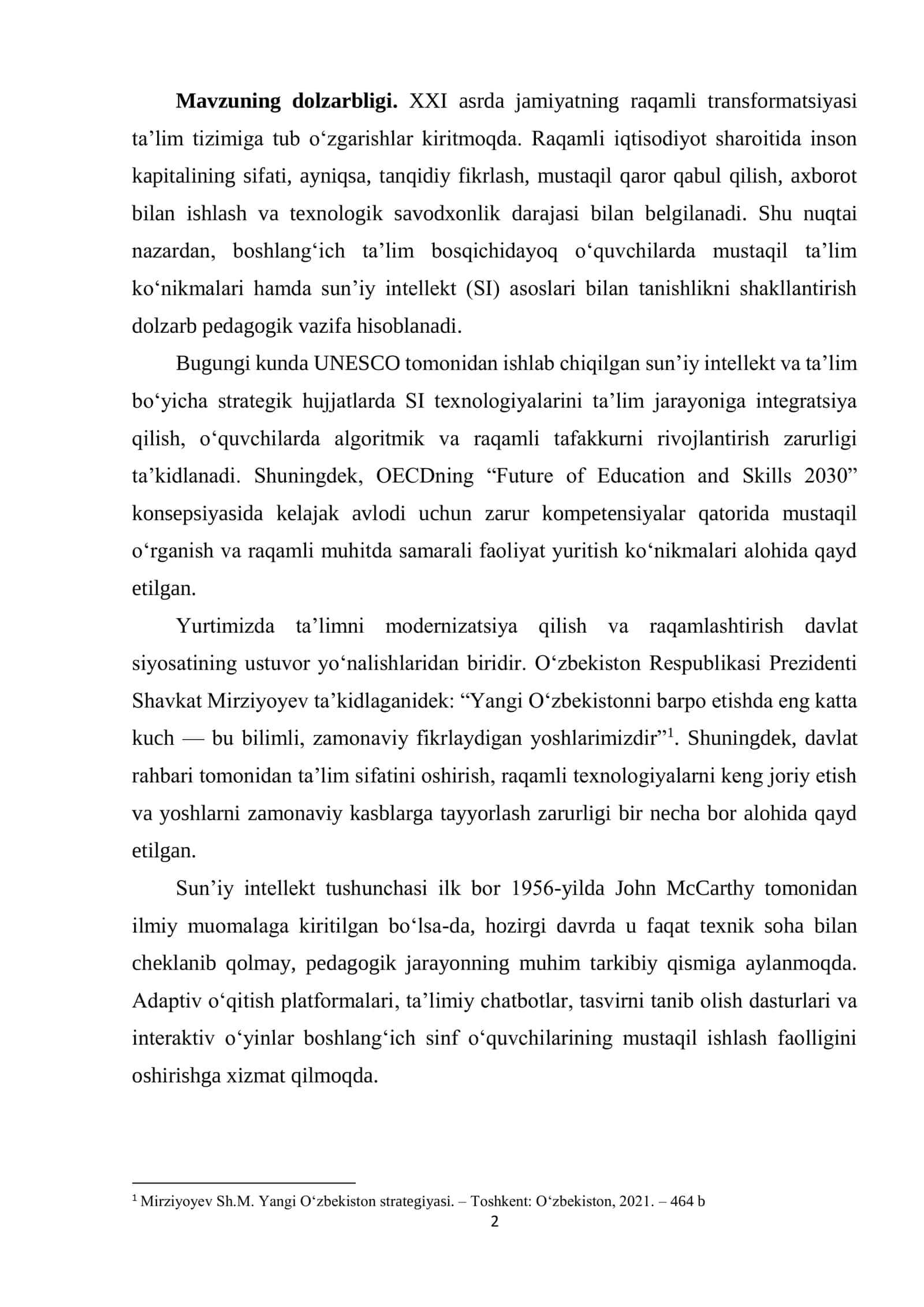 MUSTAQIL TA'LIM VA SUN'IY INTELLEKT KO'NIKMALARINING NAZARIY ASOSLARI 2
