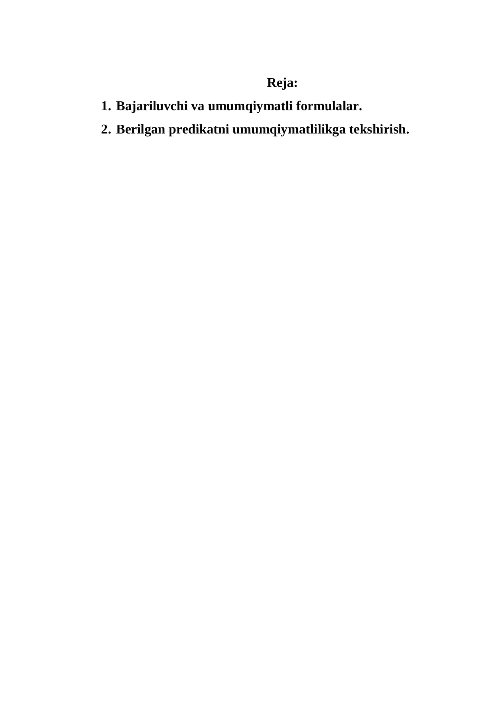 Bajariluvchi va umumqiymatli formulalar 2