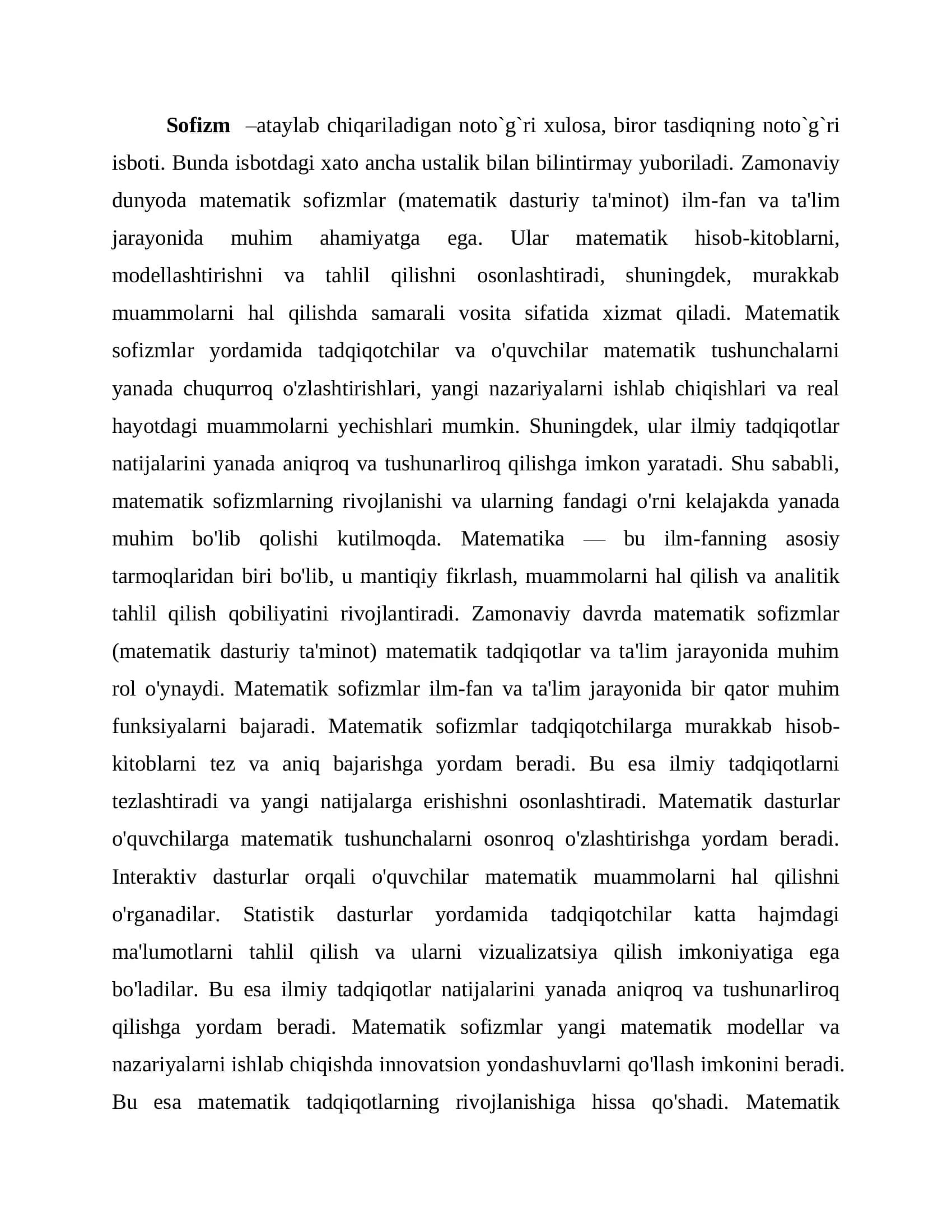 MATEMATIK SOFIZMLAR VA ULARNING FANDAGI TUTGAN OʻRNI 2