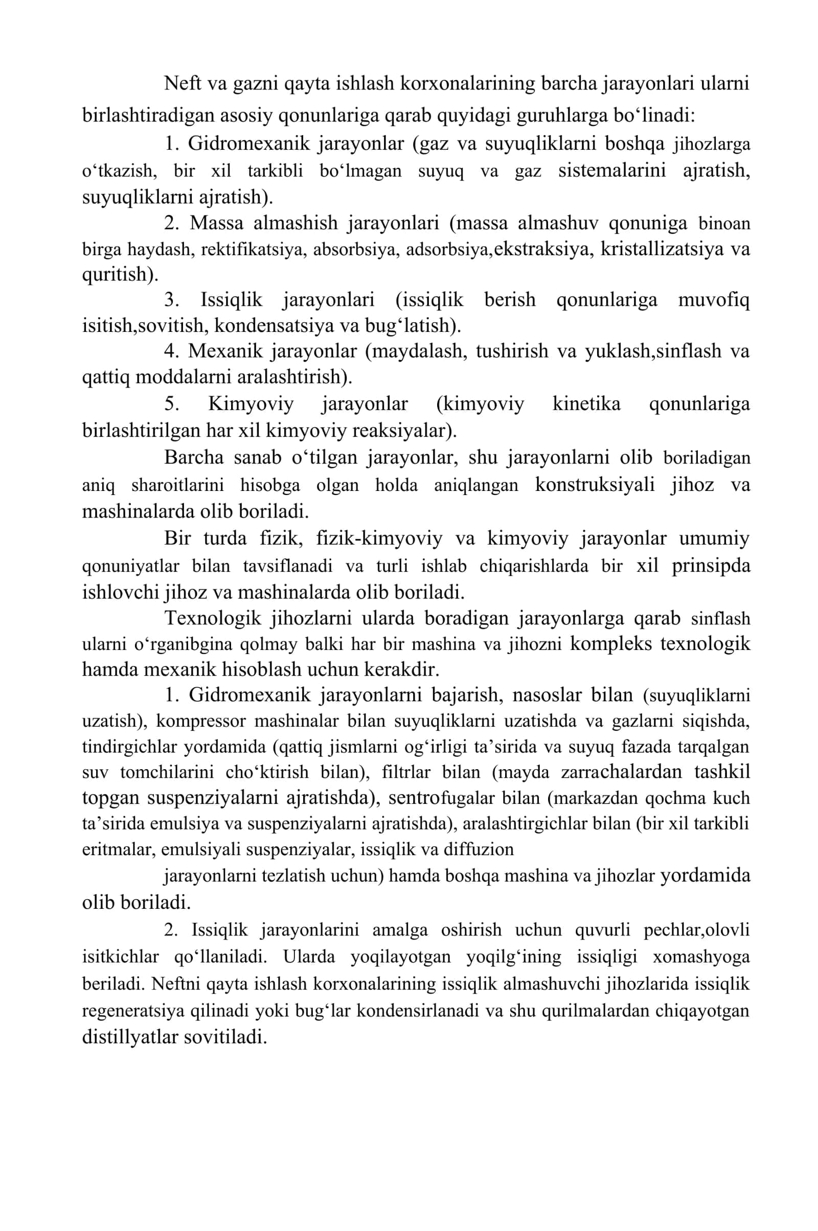 Neft va gazni qayta ishlash korxonalarining jihozlarini sinflash hamda hisoblash usullari 2