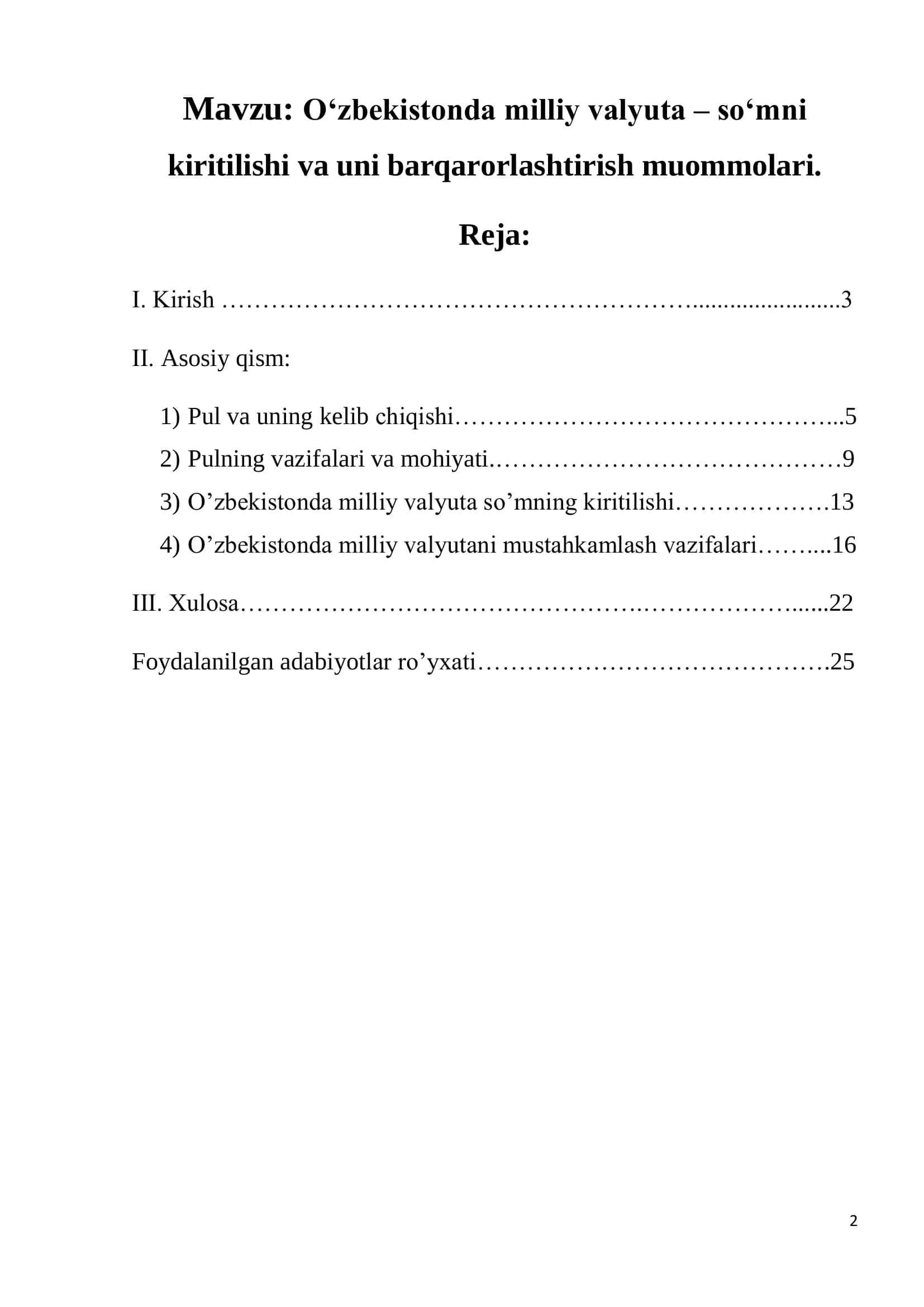 O'zbekistonda milliy valyuta – so‘mni kiritilishi va uni barqarorlashtirish muommolari 2