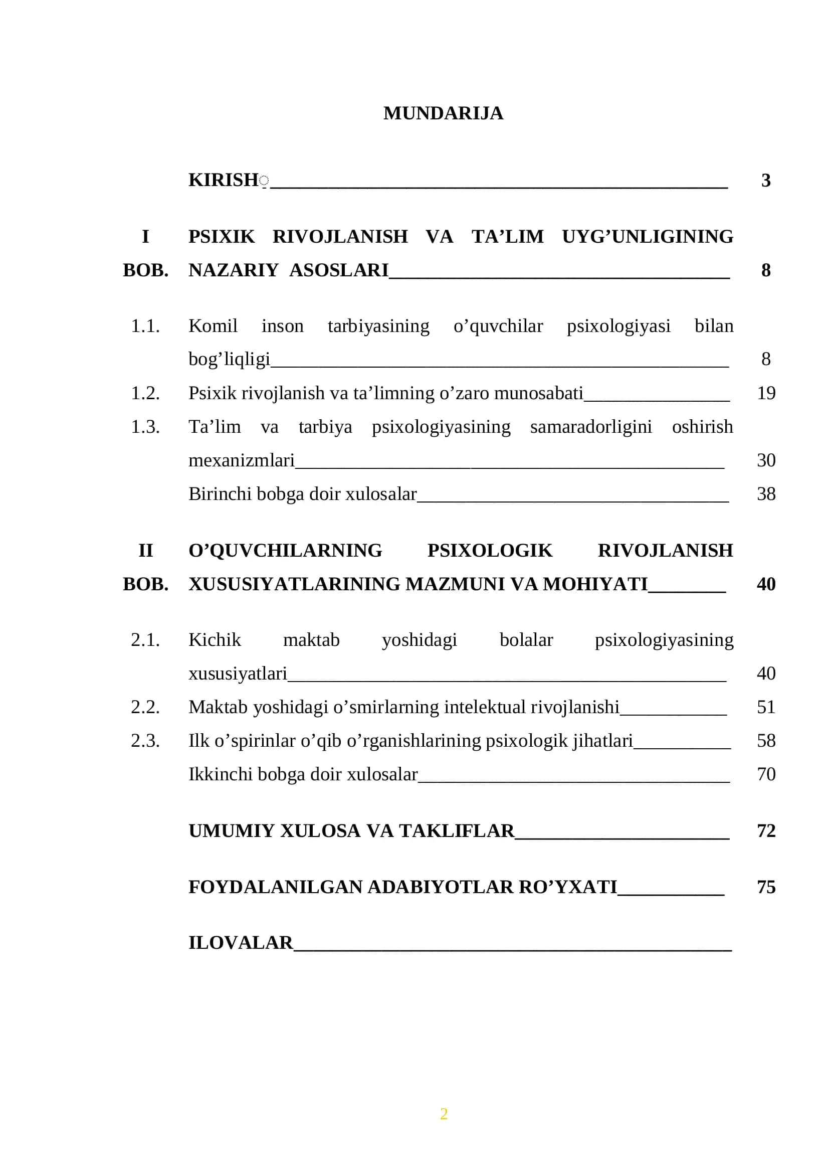 Pedagogika - psixologiya yo’nalishi bo’yicha bakalavr 2