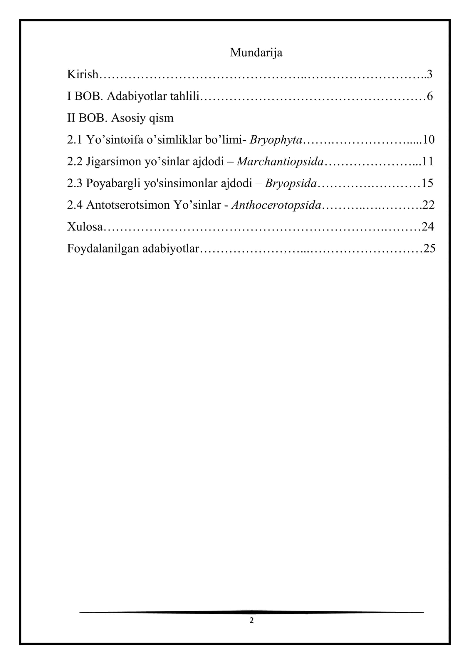 “YO’SINTOIFA O’SIMLIKLAR BOLIMI” MAVZUSIDAN 2