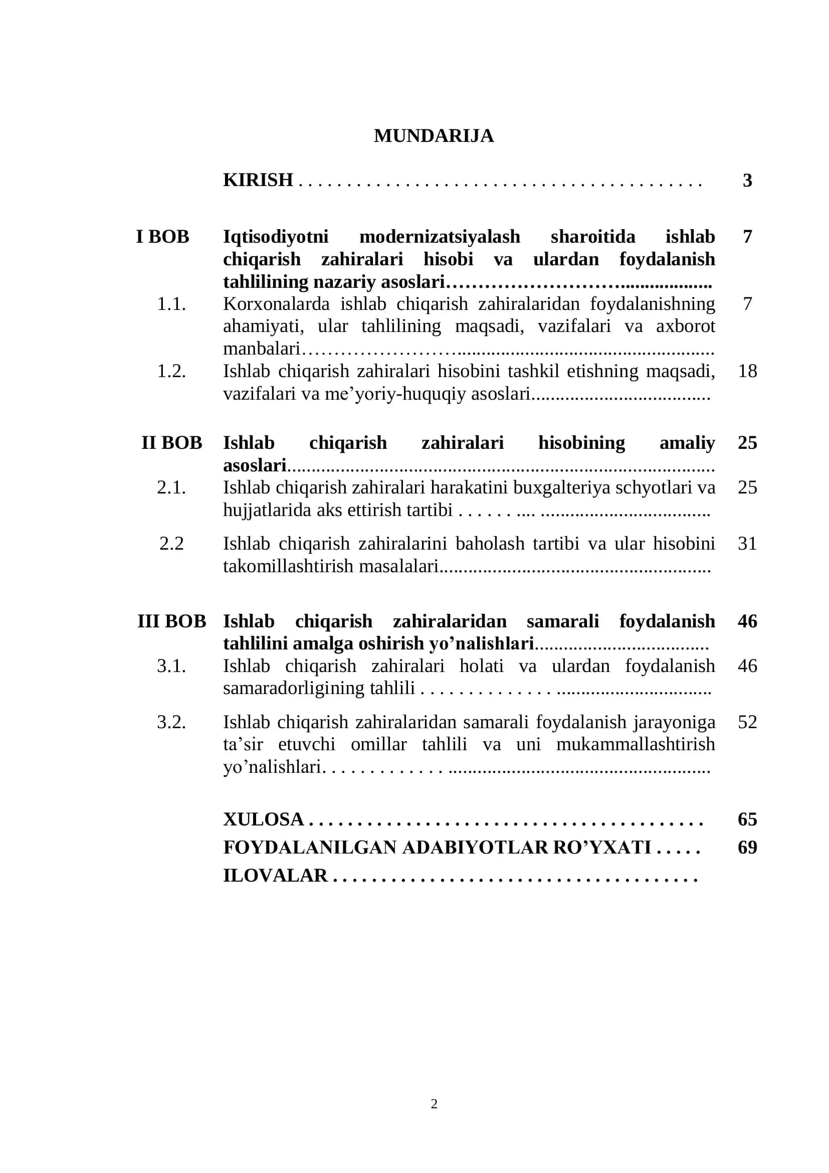 ISHLAB CHIQARISH ZAHIRALARI HISOBI VA ULARDAN FOYDALANISH TAHLILI 2