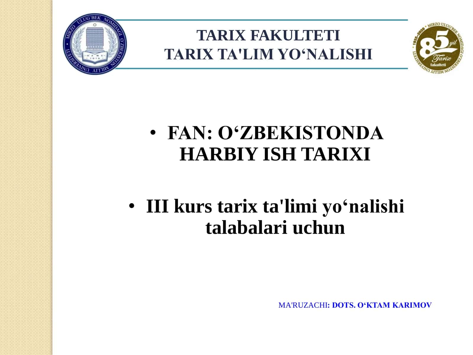 HARBIY ISH TARIXI FANIGA KIRISH, FANNING PREDMETI, MAQSAD VA VAZIFALARI 2