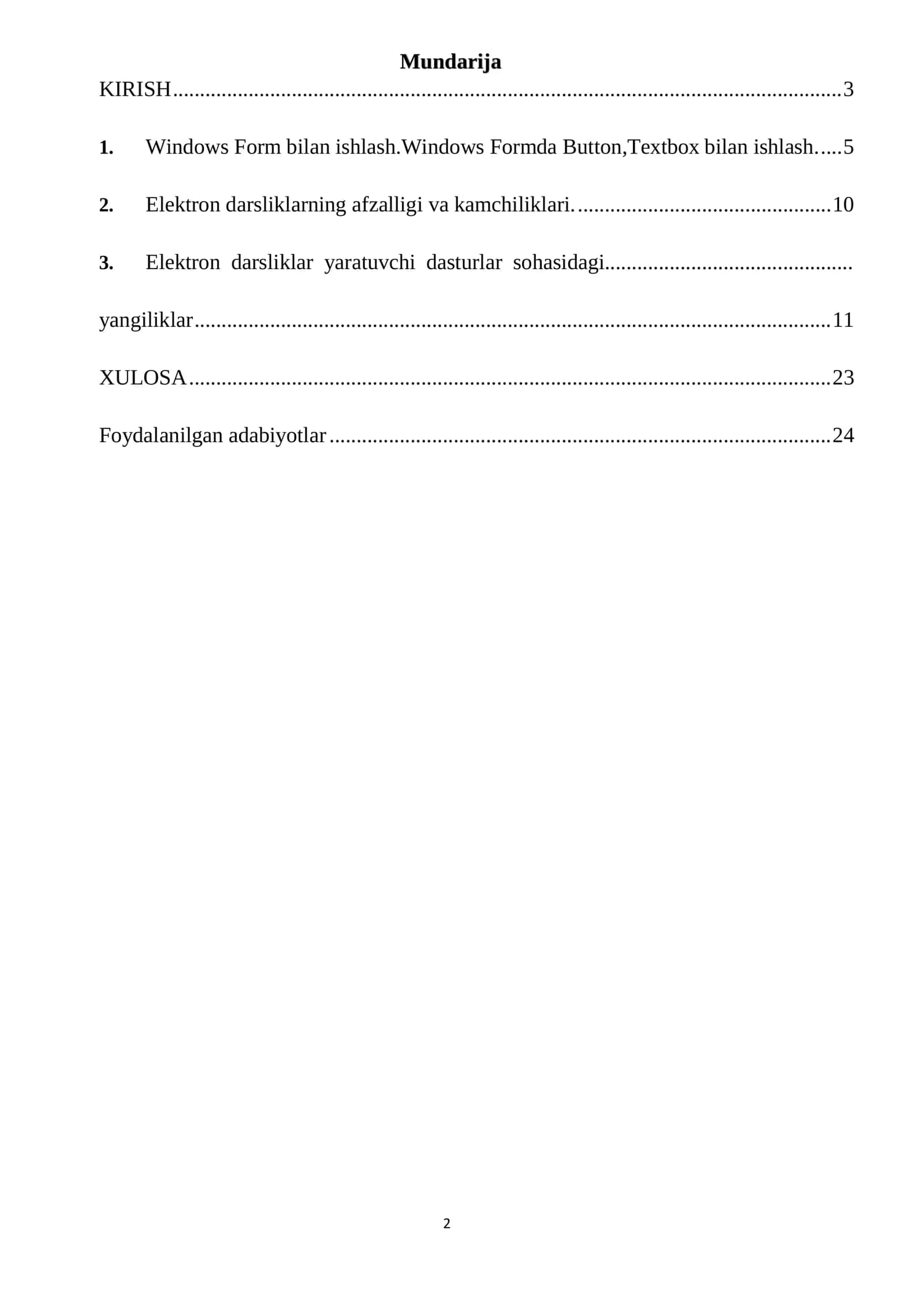 Elektron darslik yaratish uchun tizim kurs ishi 2
