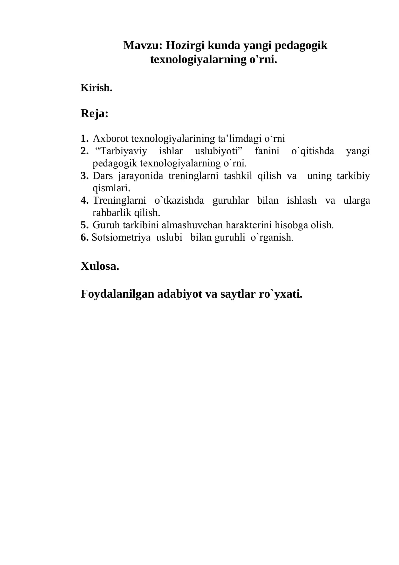 Tarbiyaviy ishlar uslubiyoti kurs ishi 2