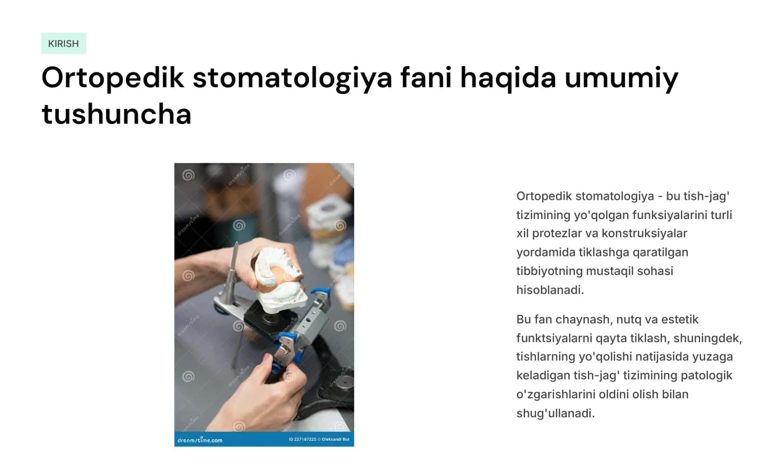 Ortopedik stomatologiya fanining-rivojlanish bosqichi,tuzulishi.O‘zbekistonda ortopedik stomatologiya fanining rivojlanishida o‘zbek olimlarining tutgan o‘rni.Ortopedik stomatologiya fanining maqsad va vazifalari. 2