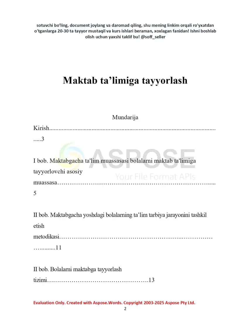 Maktab ta’limiga tayyorlash 2