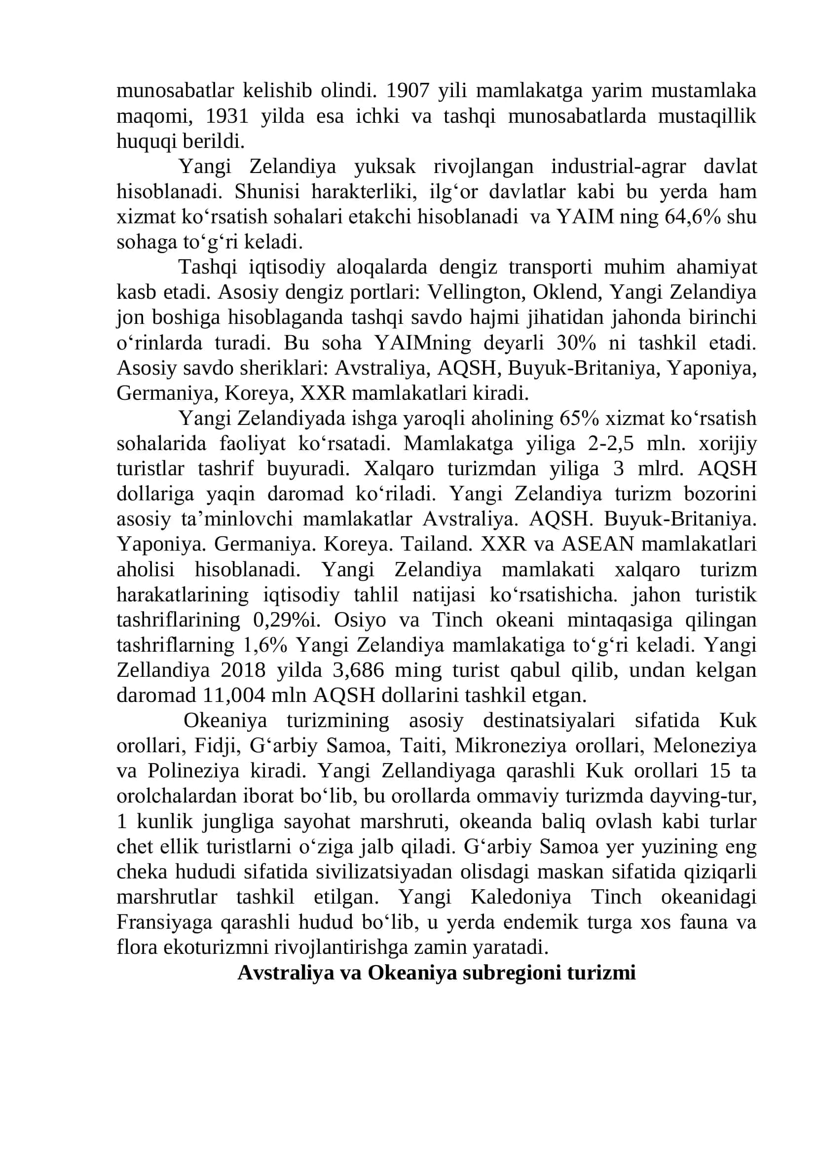 12-mavzu. Avstraliya va Okeaniya mintaqasida turizm 2