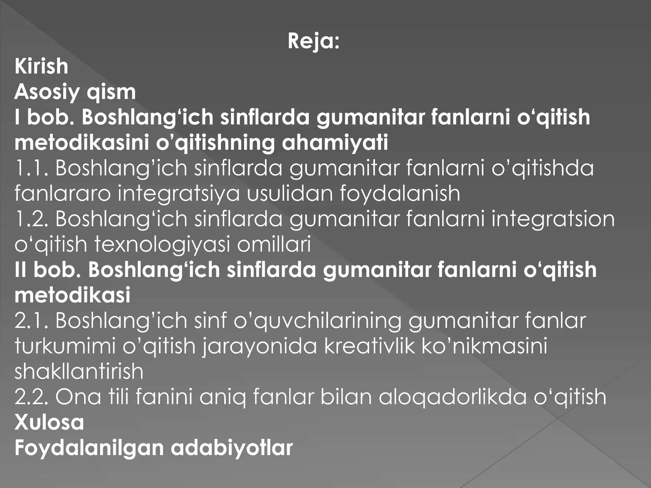 Boshlangʻich taʼlimda gumanitar fanlarni oʻqitish metodikasi 2
