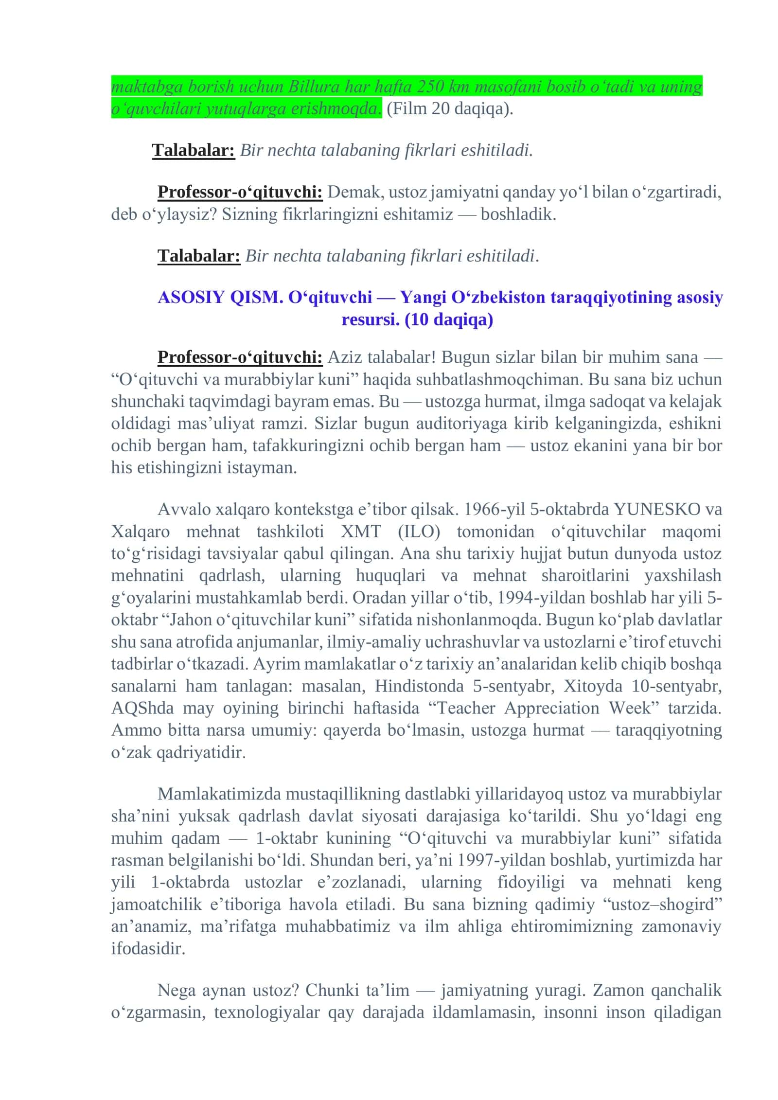 oʻqituvchi va murabbiylar kuni. dars ishlanmasi 2