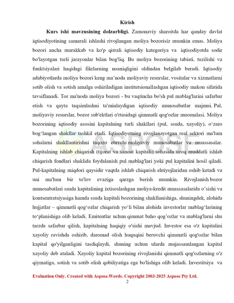 Moliya bozorida foiz va daromadlilik stavkalari hamda ularga ta’sir etuvchi omillar 2