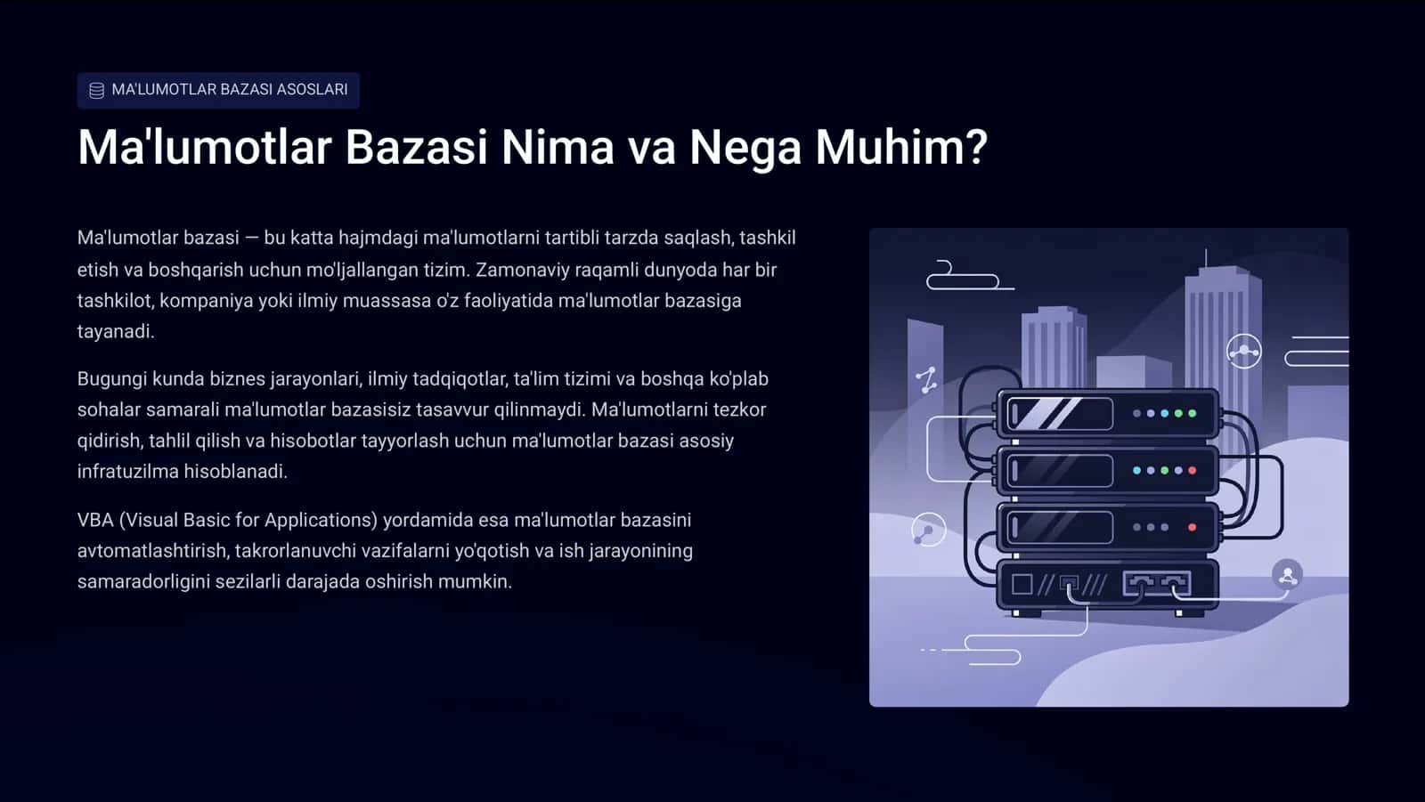 Ma'lumotlar Bazasi Fanidan VBA da Amaliy Dasturlar Yaratish 2